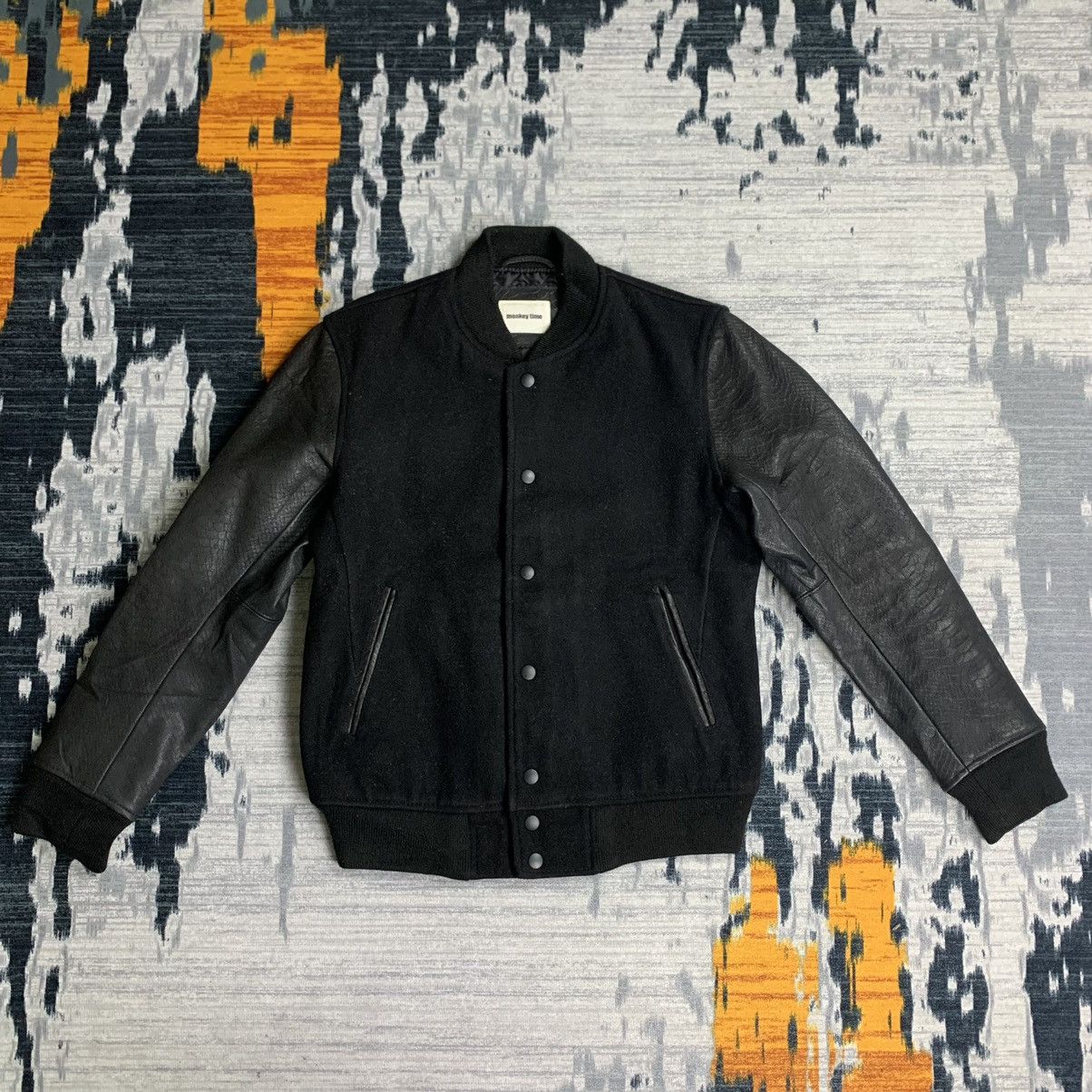 monkey time 🔥NK189🔥Monkey time plain varsity jackets rare sleeve Leather Size US S / EU 44-46 / 1 - 1 Thumbnail