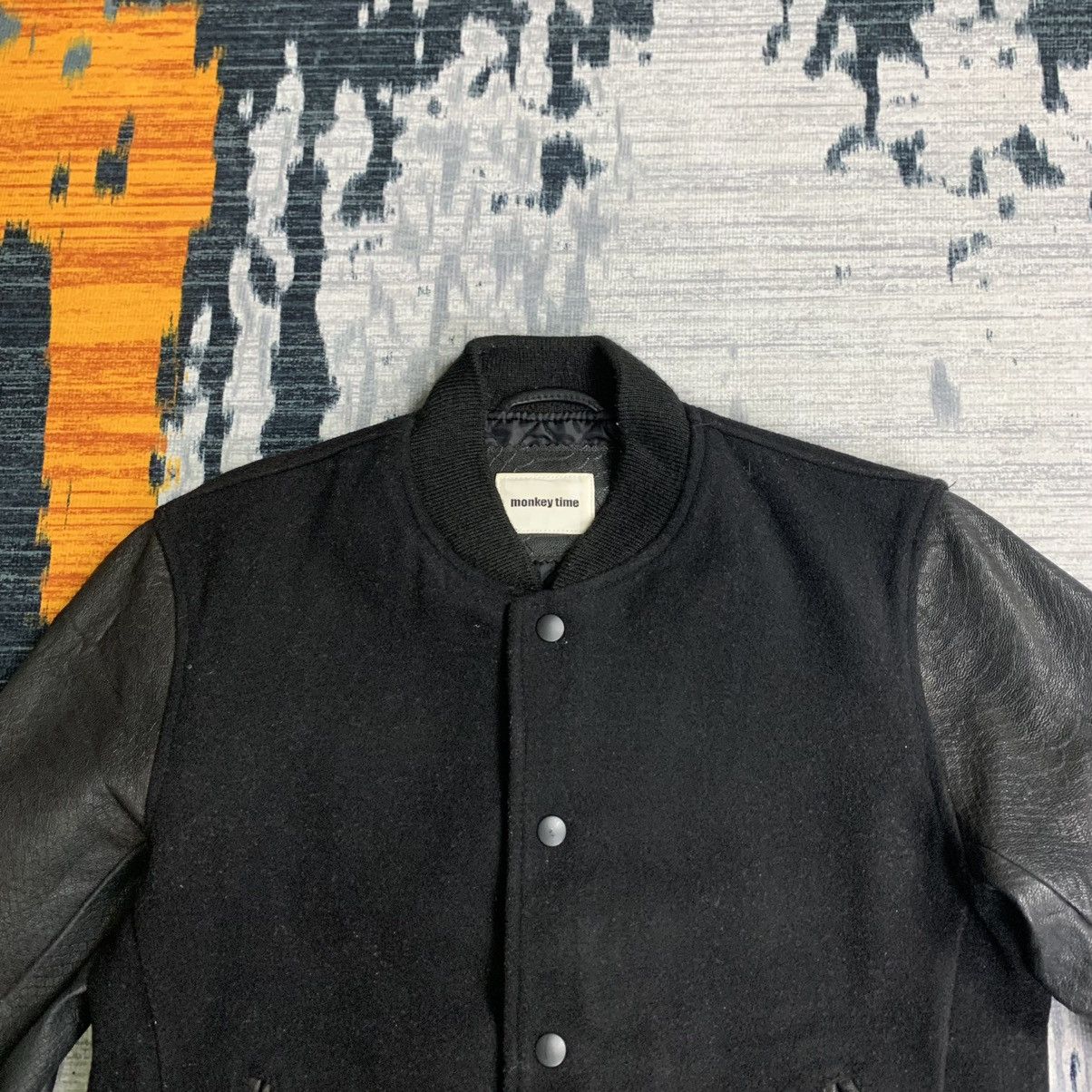 monkey time 🔥NK189🔥Monkey time plain varsity jackets rare sleeve Leather Size US S / EU 44-46 / 1 - 8 Thumbnail