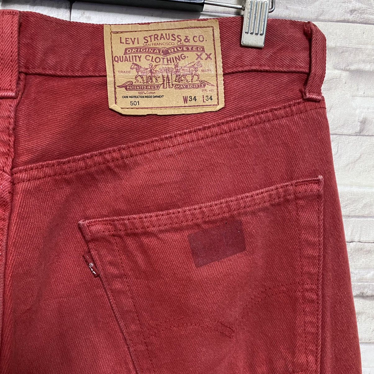 Levi's Vintage 90s Levis 501 Red Colour Jeans 34x35 Size US 34 / EU 50 - 11 Thumbnail