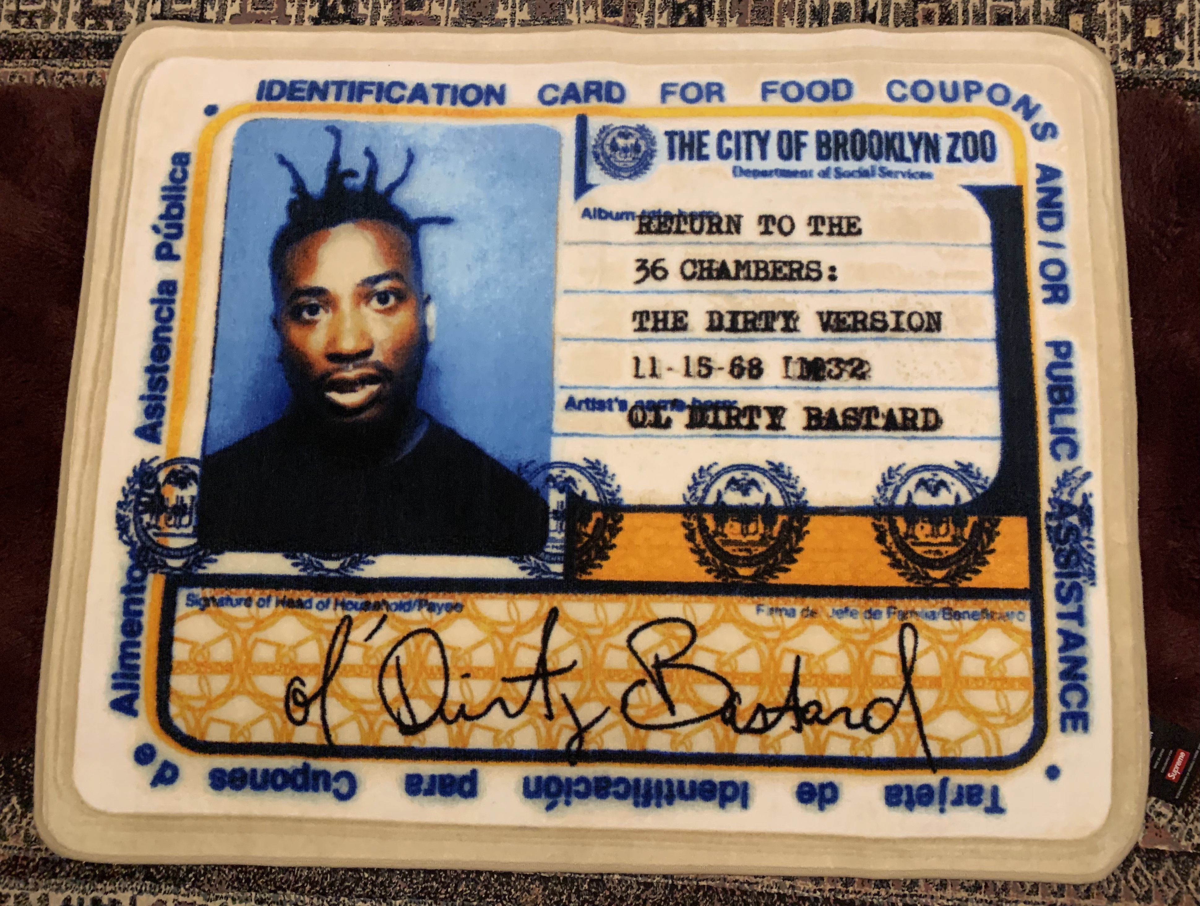 Supreme Ol' Dirty Bastard Rug SS19 Return to the 36 Chambers 100% Authentic  NEW