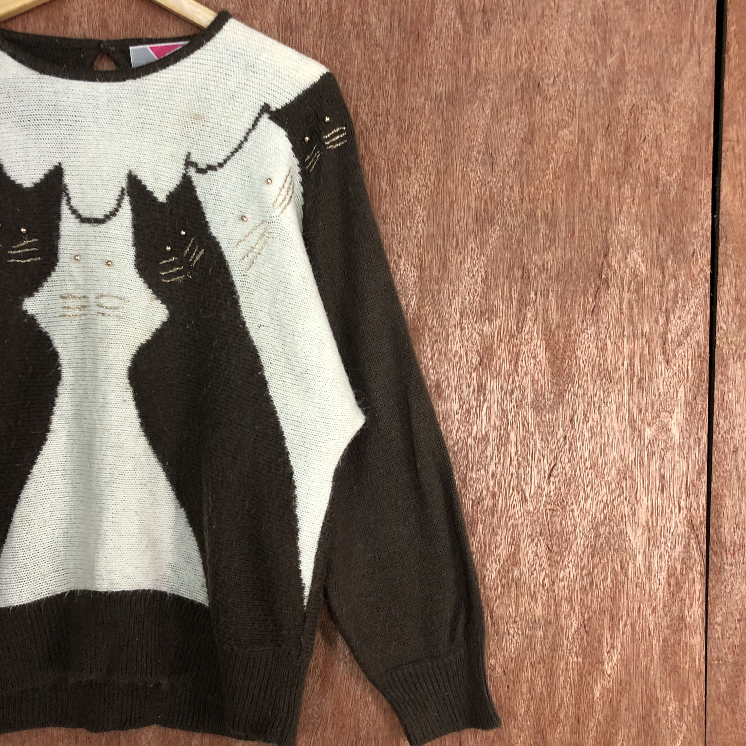 Vintage DLL Honors Brown cat art Knitwear #c562 Size L / US 10 / IT 46 - 5 Thumbnail