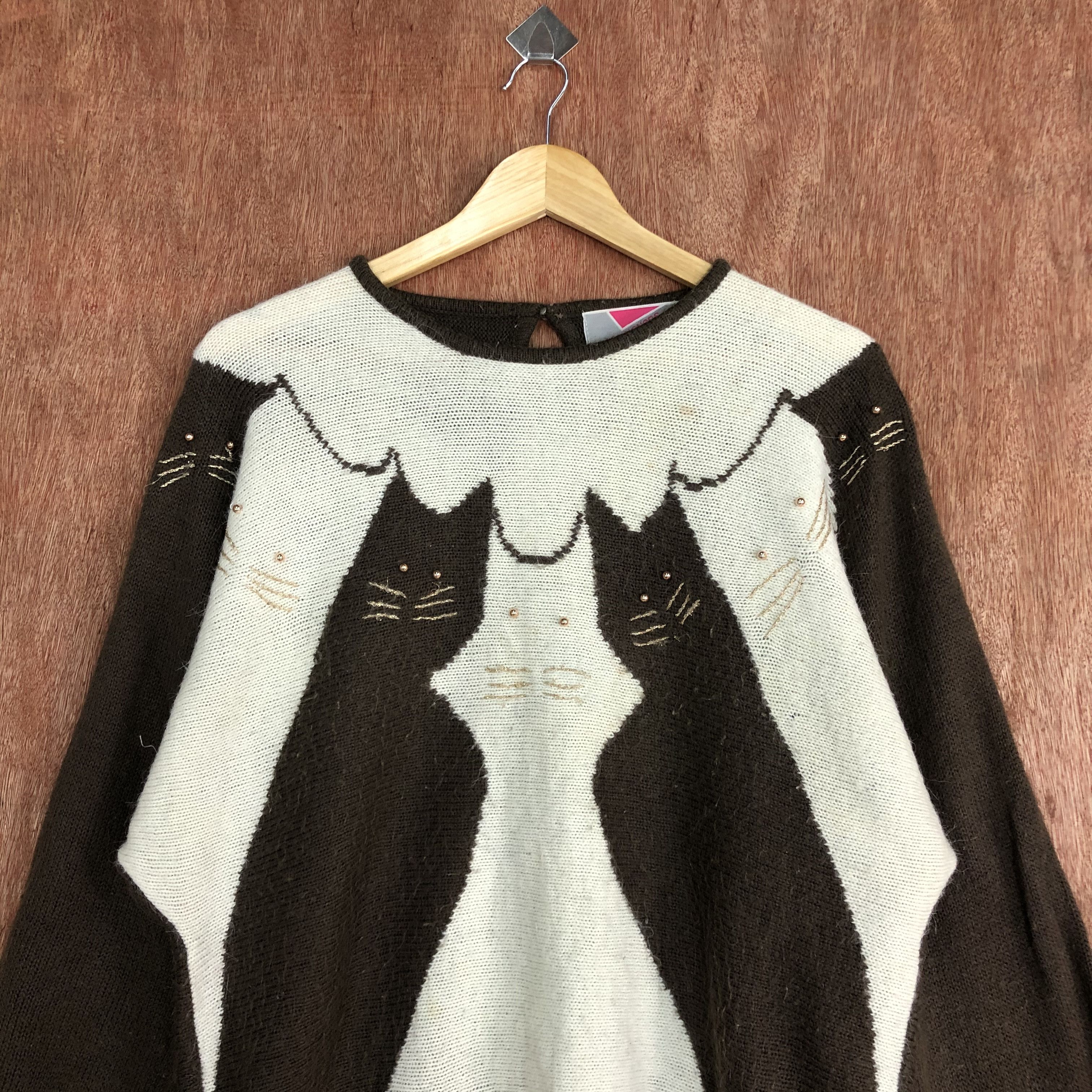 Vintage DLL Honors Brown cat art Knitwear #c562 Size L / US 10 / IT 46 - 3 Thumbnail