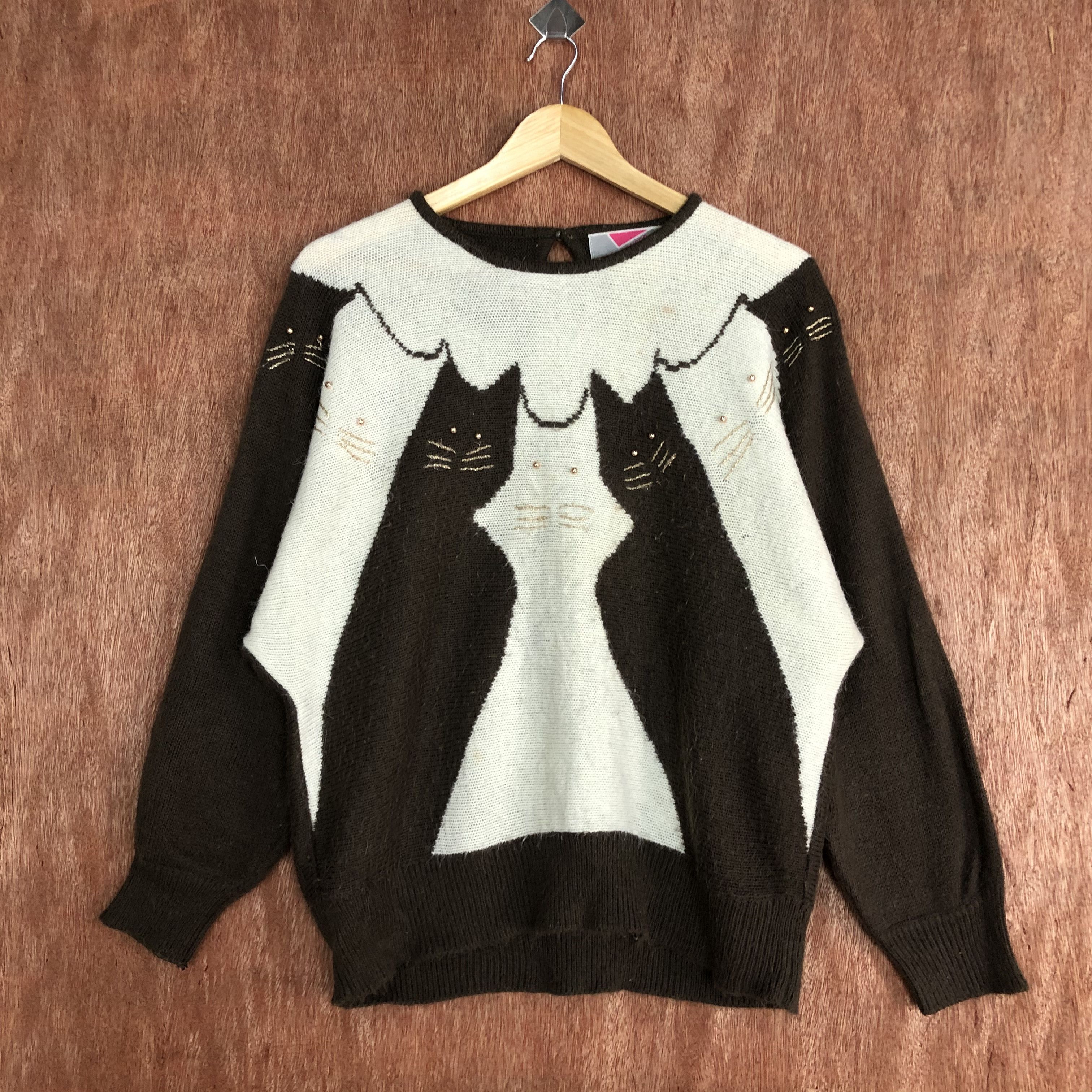 Vintage DLL Honors Brown cat art Knitwear #c562 Size L / US 10 / IT 46 - 2 Thumbnail