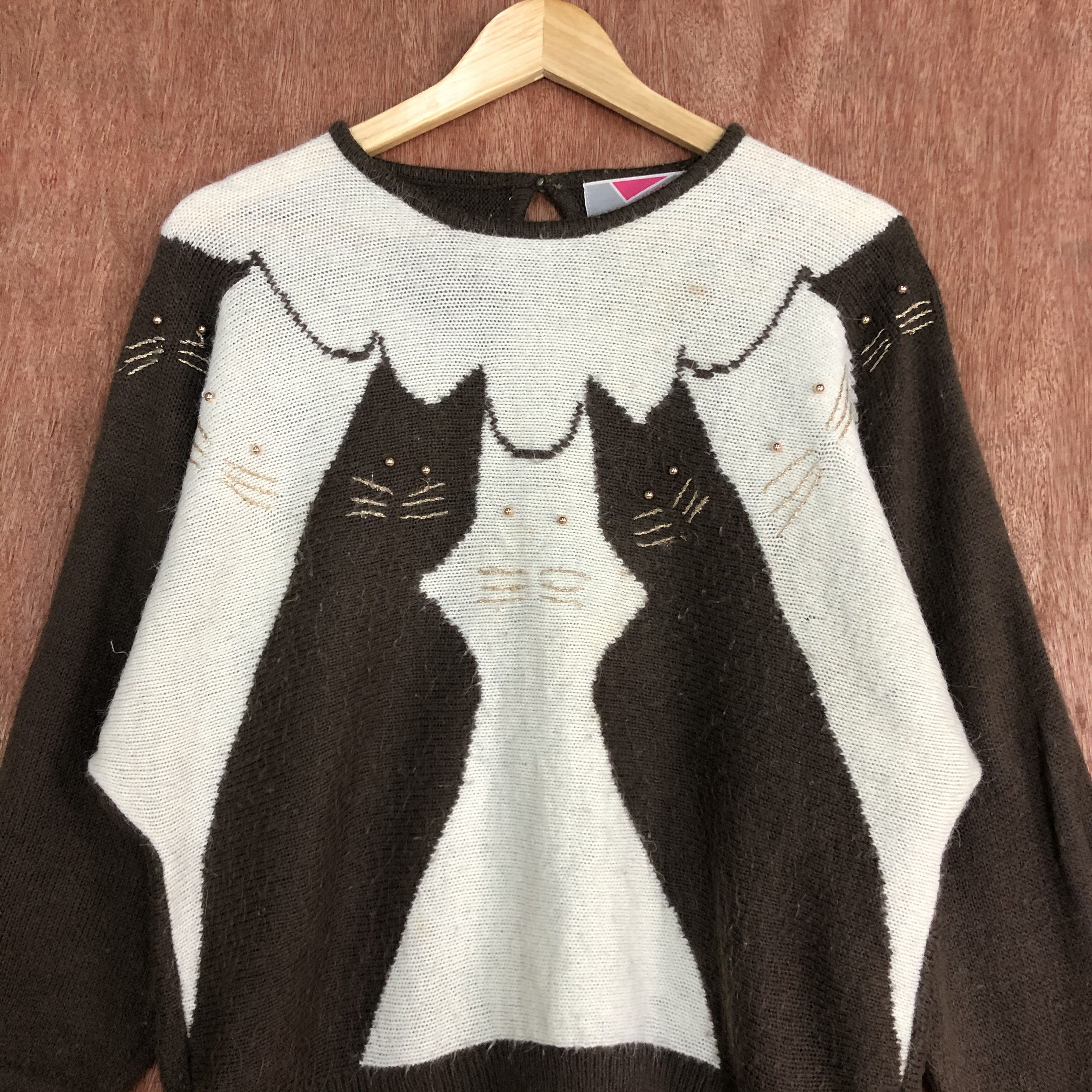 Vintage DLL Honors Brown cat art Knitwear #c562 Size L / US 10 / IT 46 - 7 Thumbnail