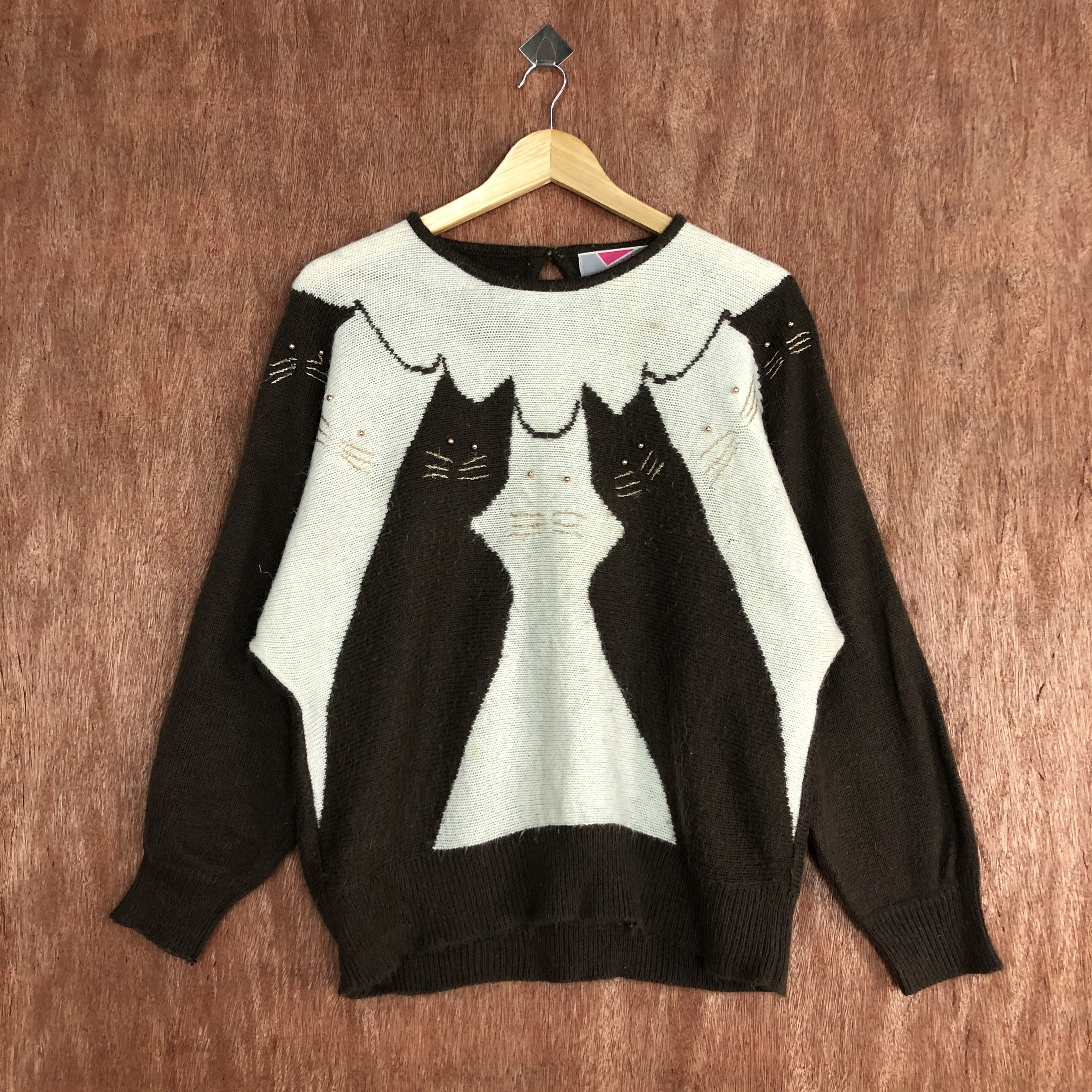 Vintage DLL Honors Brown cat art Knitwear #c562 Size L / US 10 / IT 46 - 1 Thumbnail