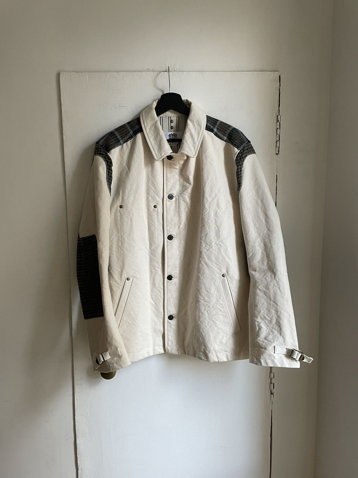Junya Watanabe Junya Watanabe FW20 Patchwork White Work Jacket | Grailed