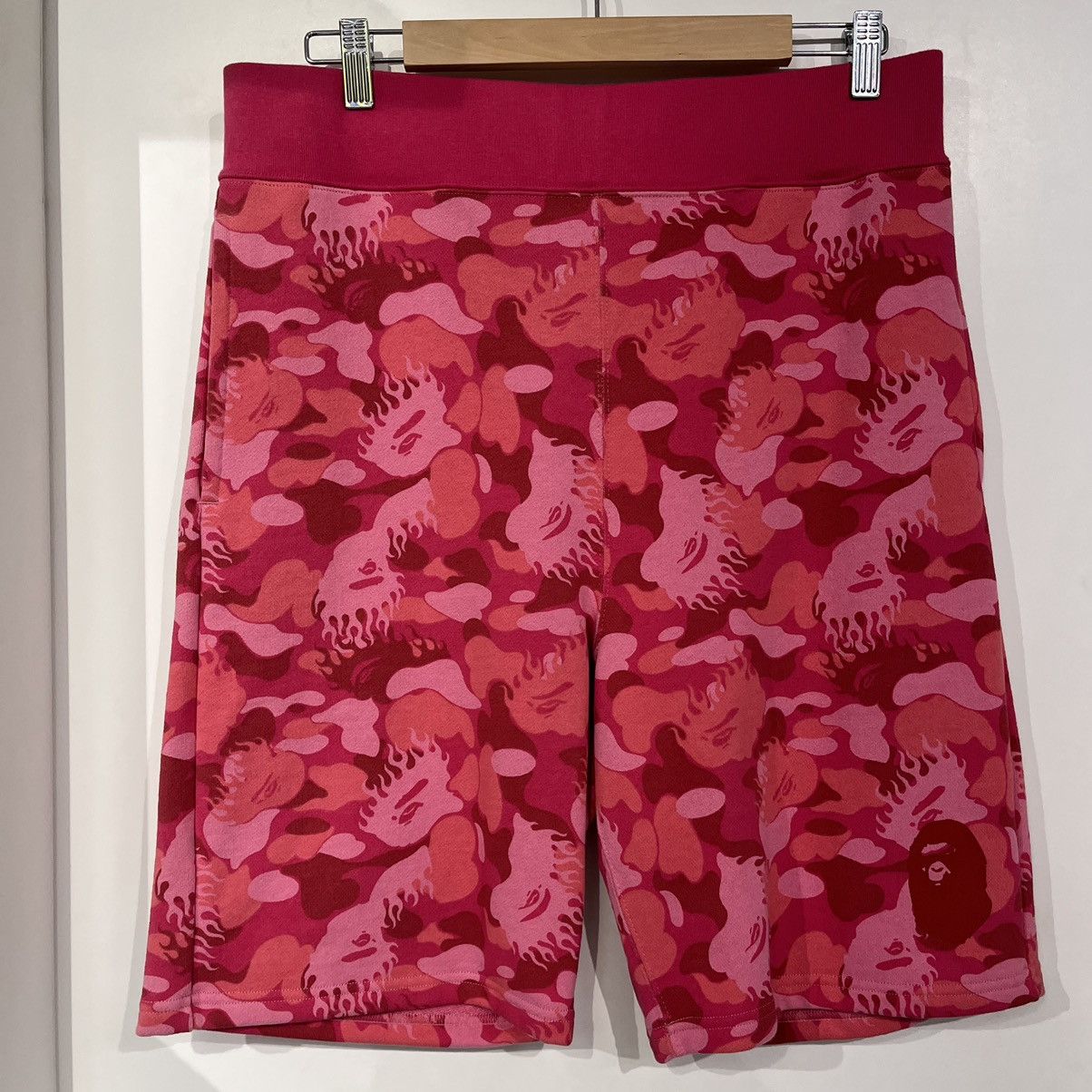 image of Bape Fire Camo Sweat Shorts Pink in Black, Men's (Size 36)