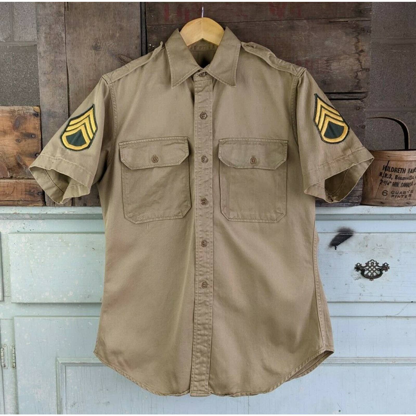 Military Vintage 1950s US Military Khaki Uniform Shirt sz M 15 | Grailed