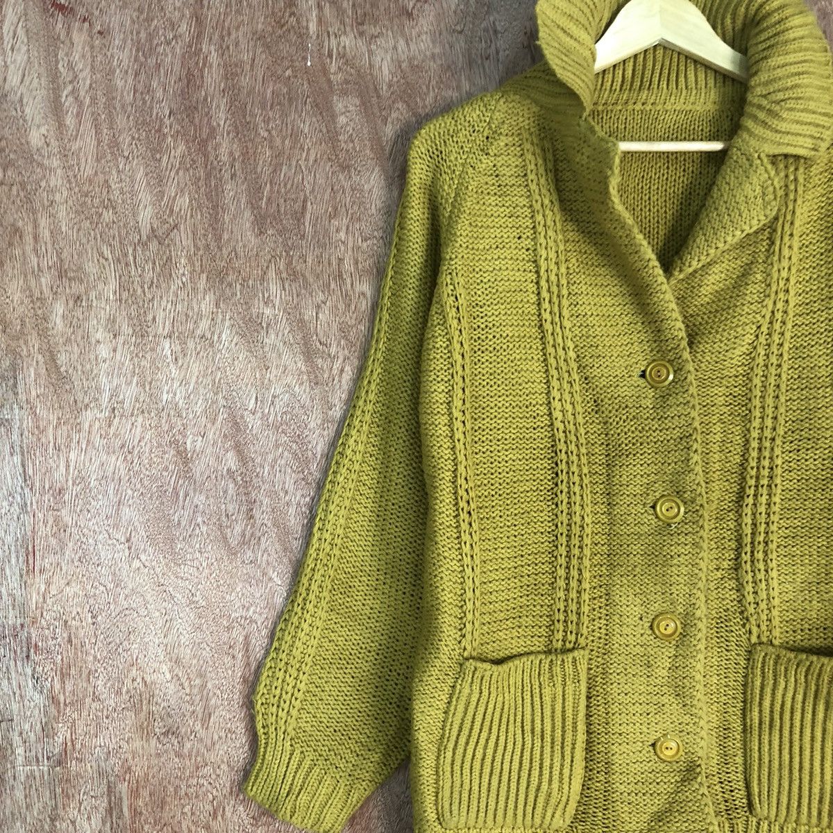 Homespun Knitwear DLL Japan Brand Mustard Shaggy Cardigan #c606 Size US M / EU 48-50 / 2 - 7 Thumbnail