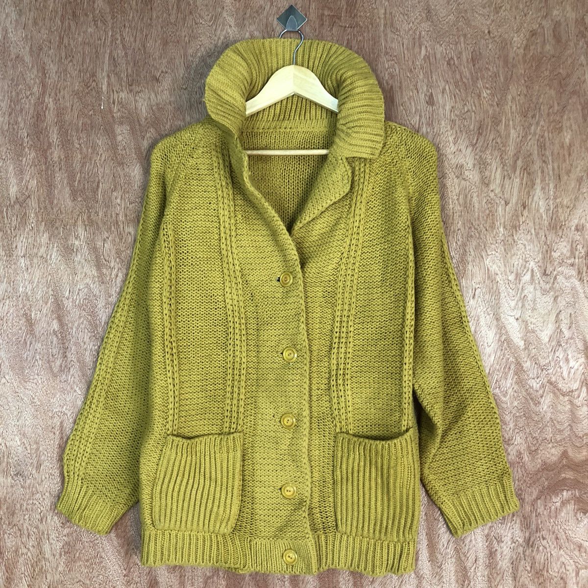 Homespun Knitwear DLL Japan Brand Mustard Shaggy Cardigan #c606 Size US M / EU 48-50 / 2 - 3 Thumbnail