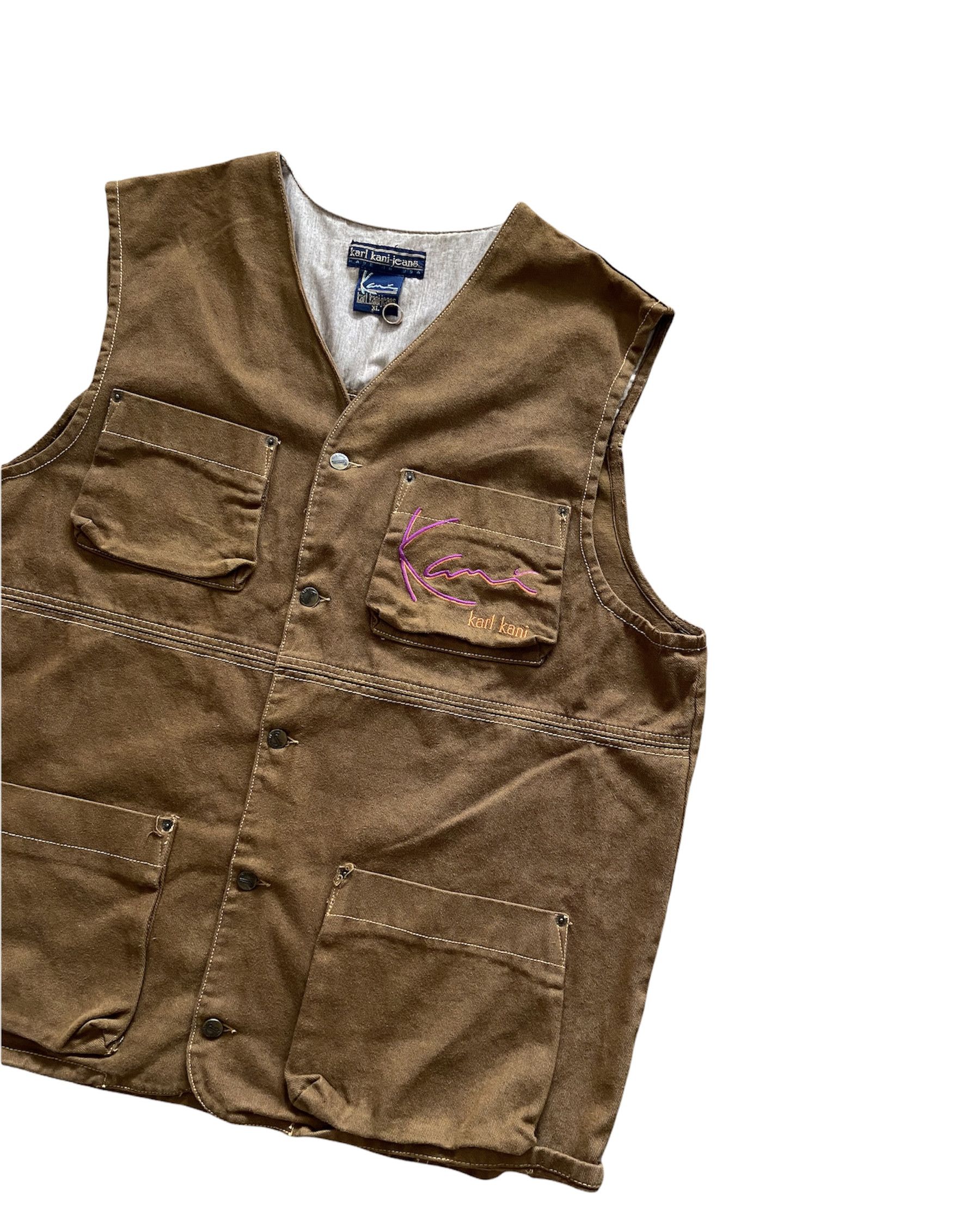 image of 90's Karl Kani Jeans Brown Jungle Tupac Vest, Men's (Size XL)