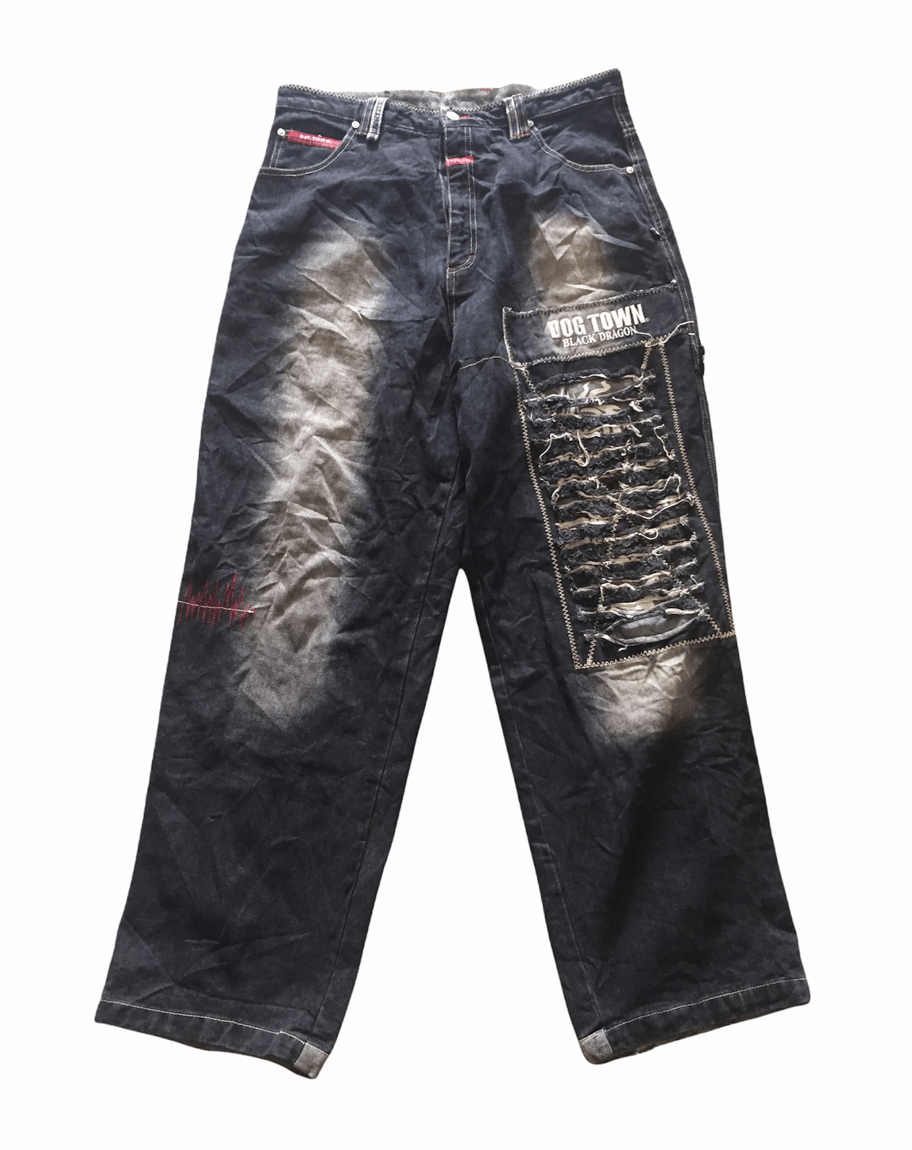 image of Dogtown Fringe Distressed Baggy Carpenter Denim in Black, Men's (Size 34)