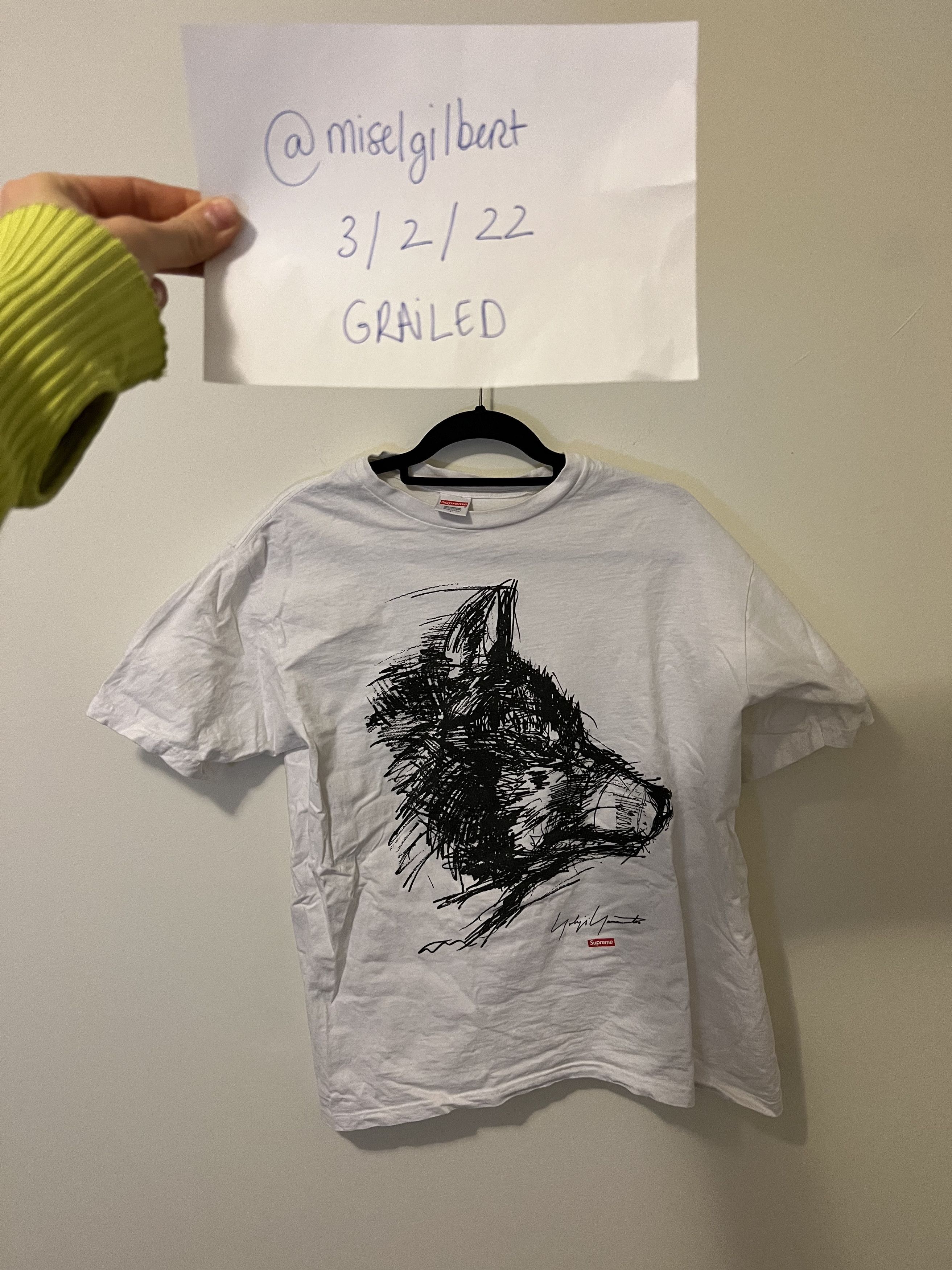 Supreme Supreme / Yohji Yamamoto Scribble Wolf Tee White FW20