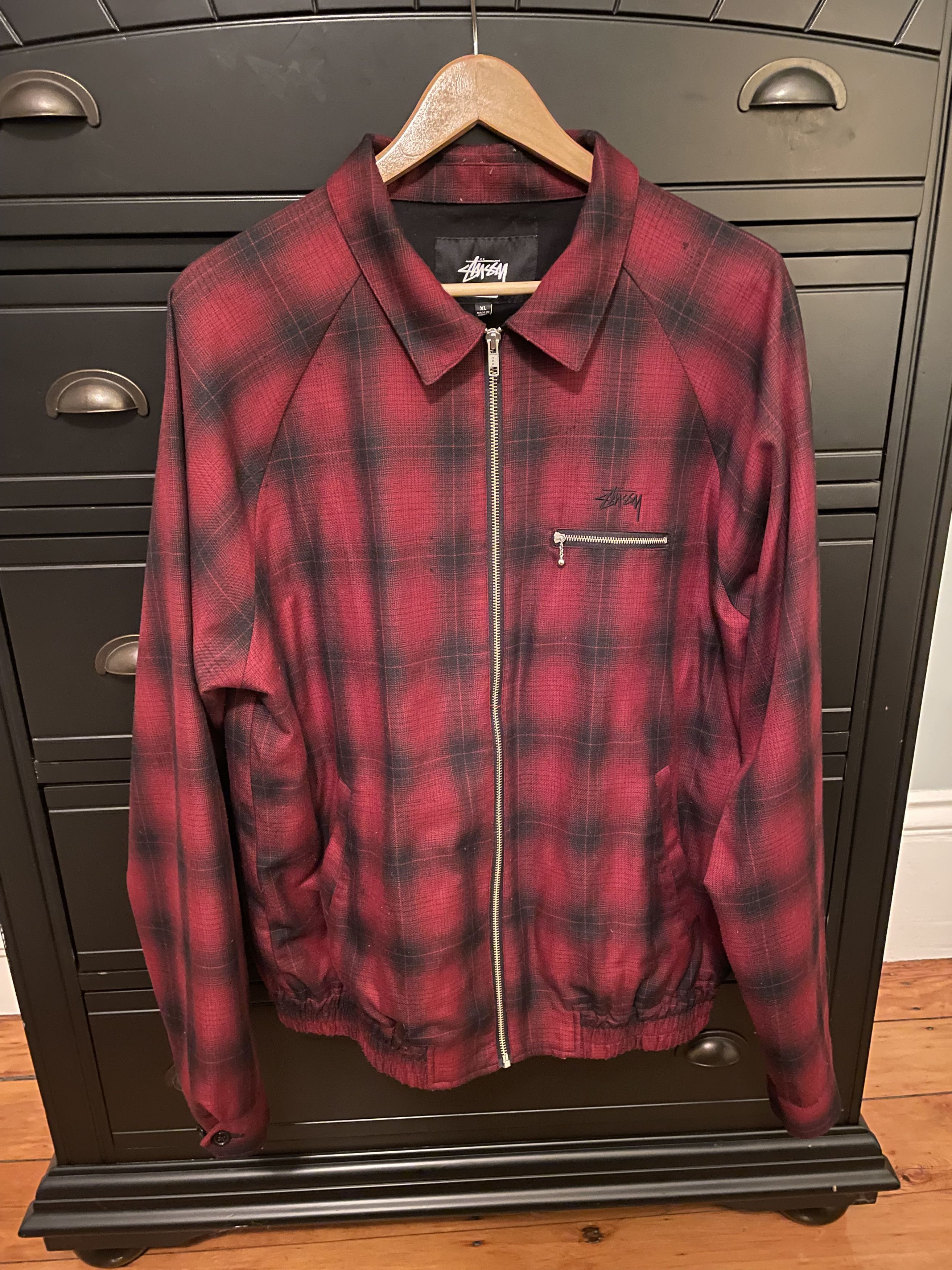 Stussy Stussy Flannel Zip Up Work Jacket (red/black) | Grailed