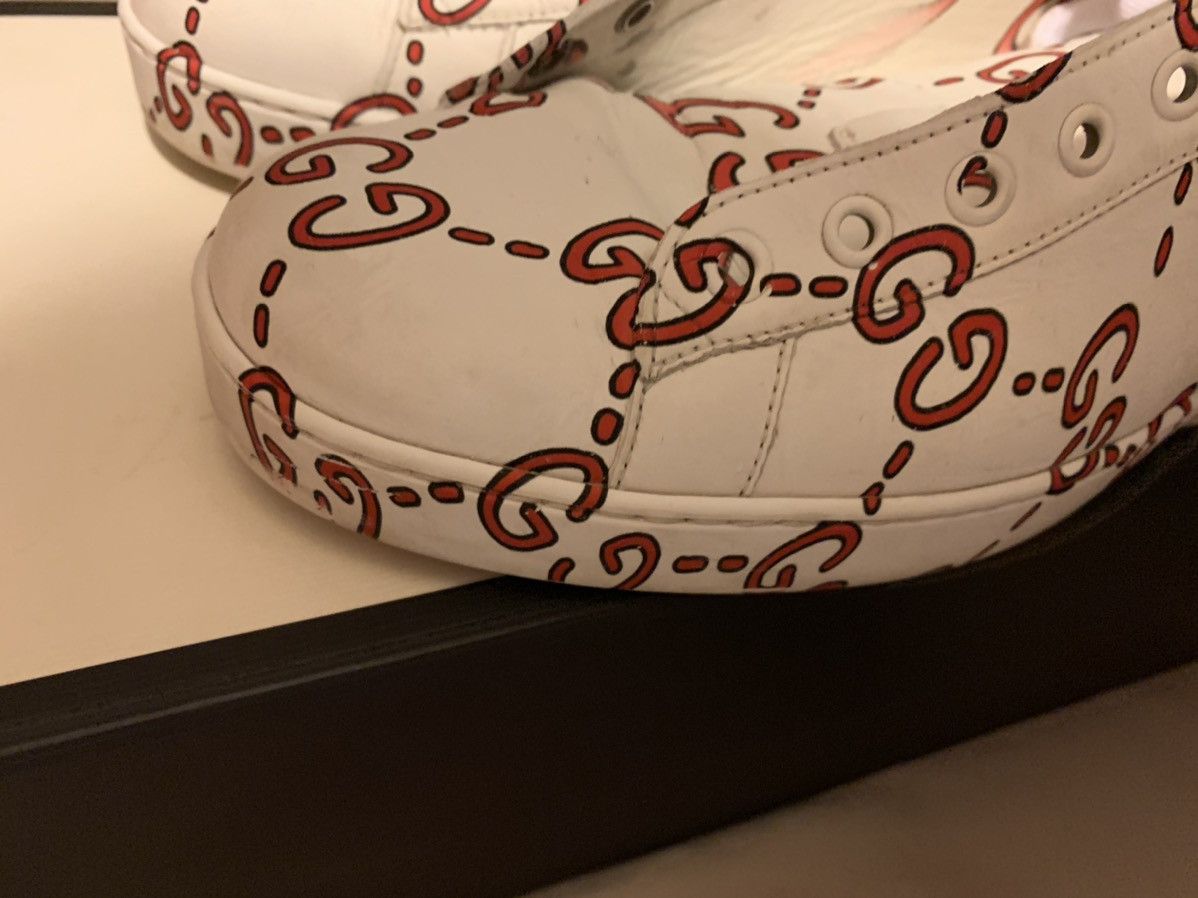 Gucci White/Red Leather Ace GG Print Lace Up Sneakers Shoes Size US 11 / EU 44 - 5 Thumbnail