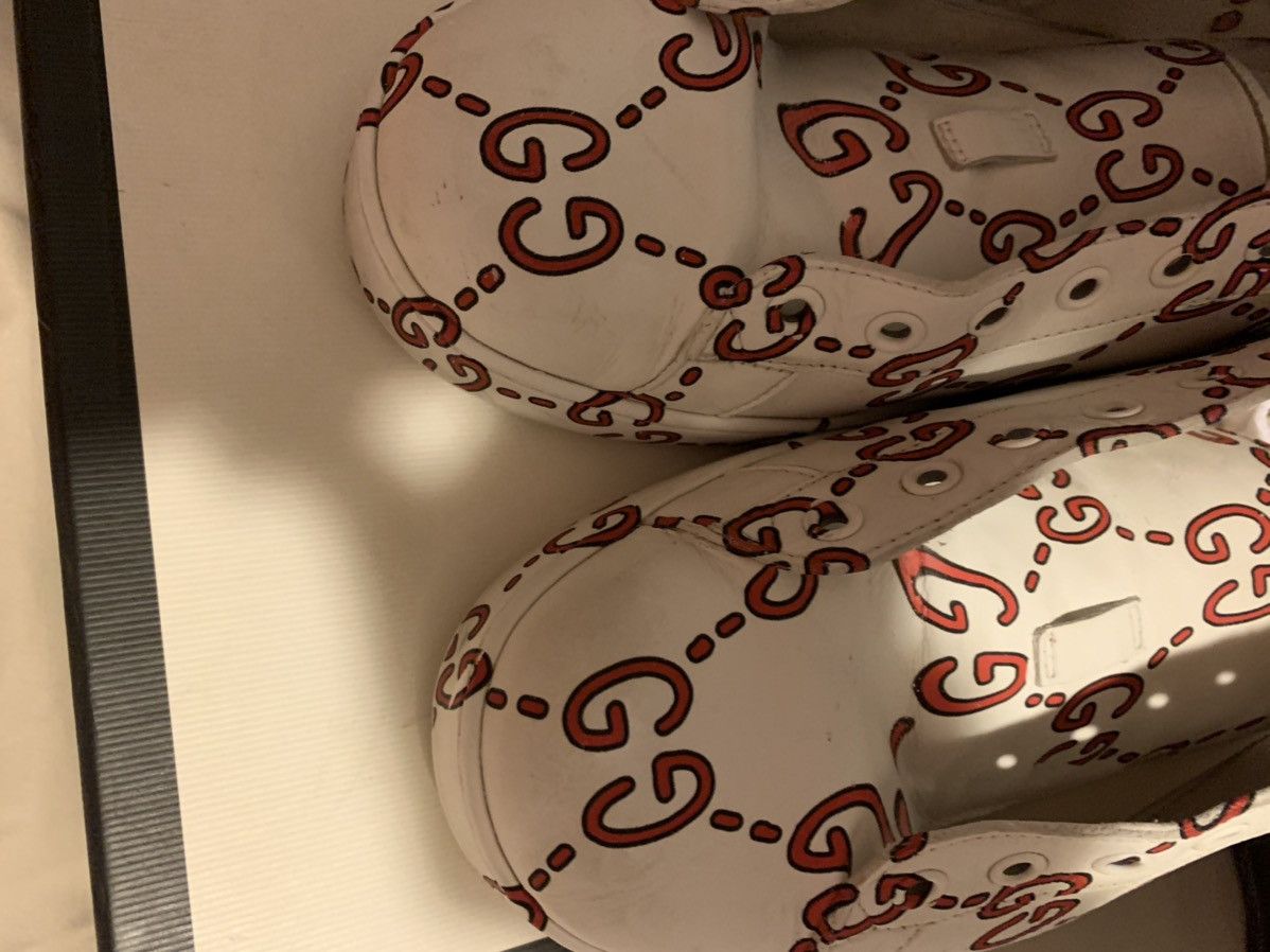 Gucci White/Red Leather Ace GG Print Lace Up Sneakers Shoes Size US 11 / EU 44 - 6 Thumbnail