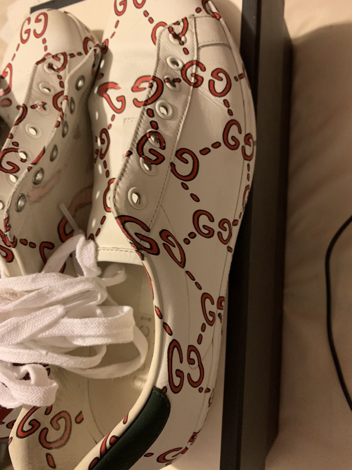 Gucci White/Red Leather Ace GG Print Lace Up Sneakers Shoes Size US 11 / EU 44 - 2 Thumbnail