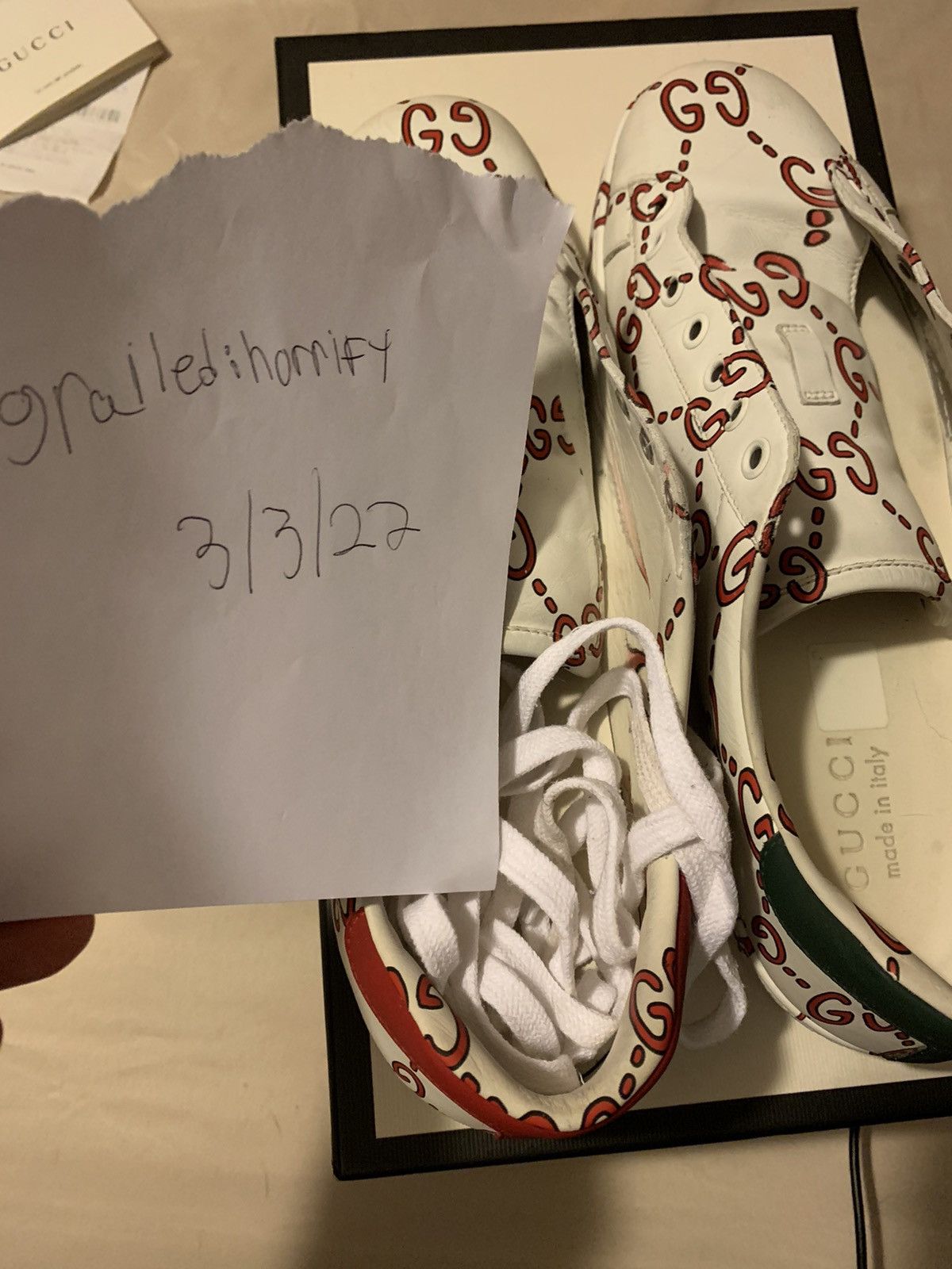 Gucci White/Red Leather Ace GG Print Lace Up Sneakers Shoes Size US 11 / EU 44 - 8 Thumbnail