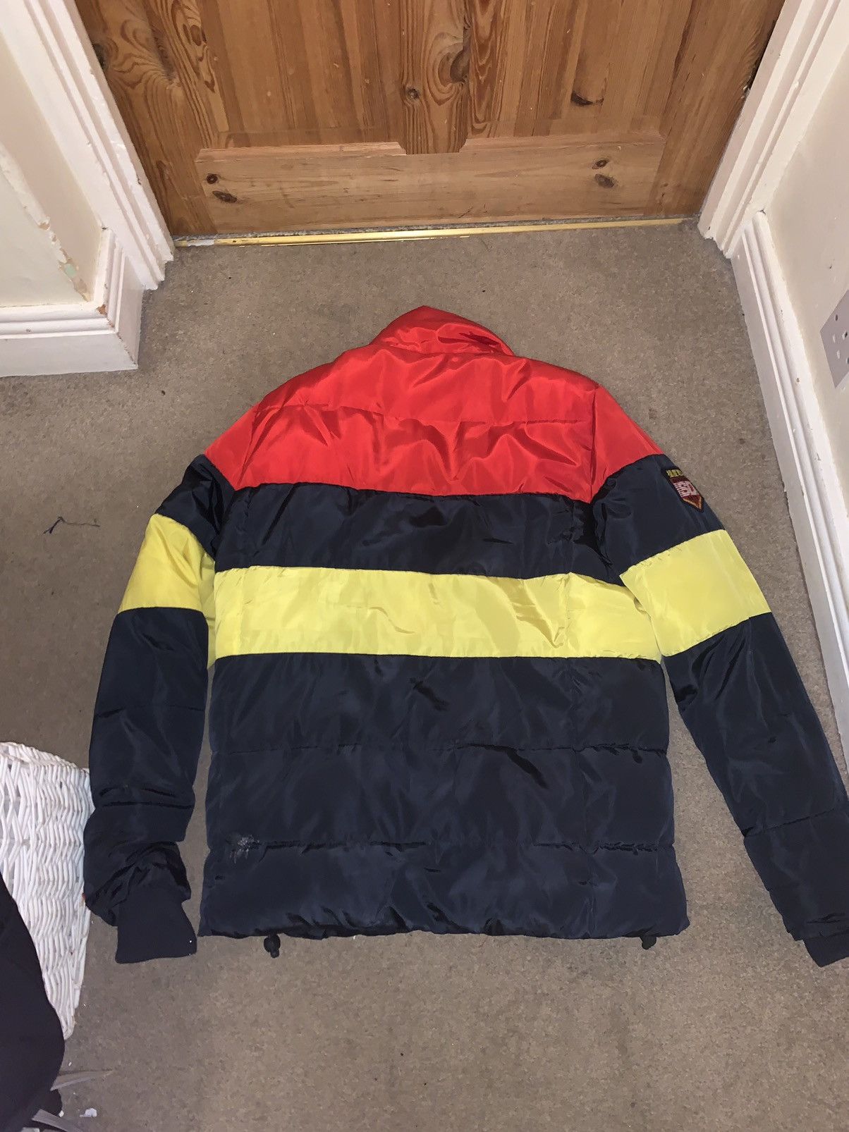 Streetwear Superdry Colour Stripe Puffer Jacket, Red yellow
