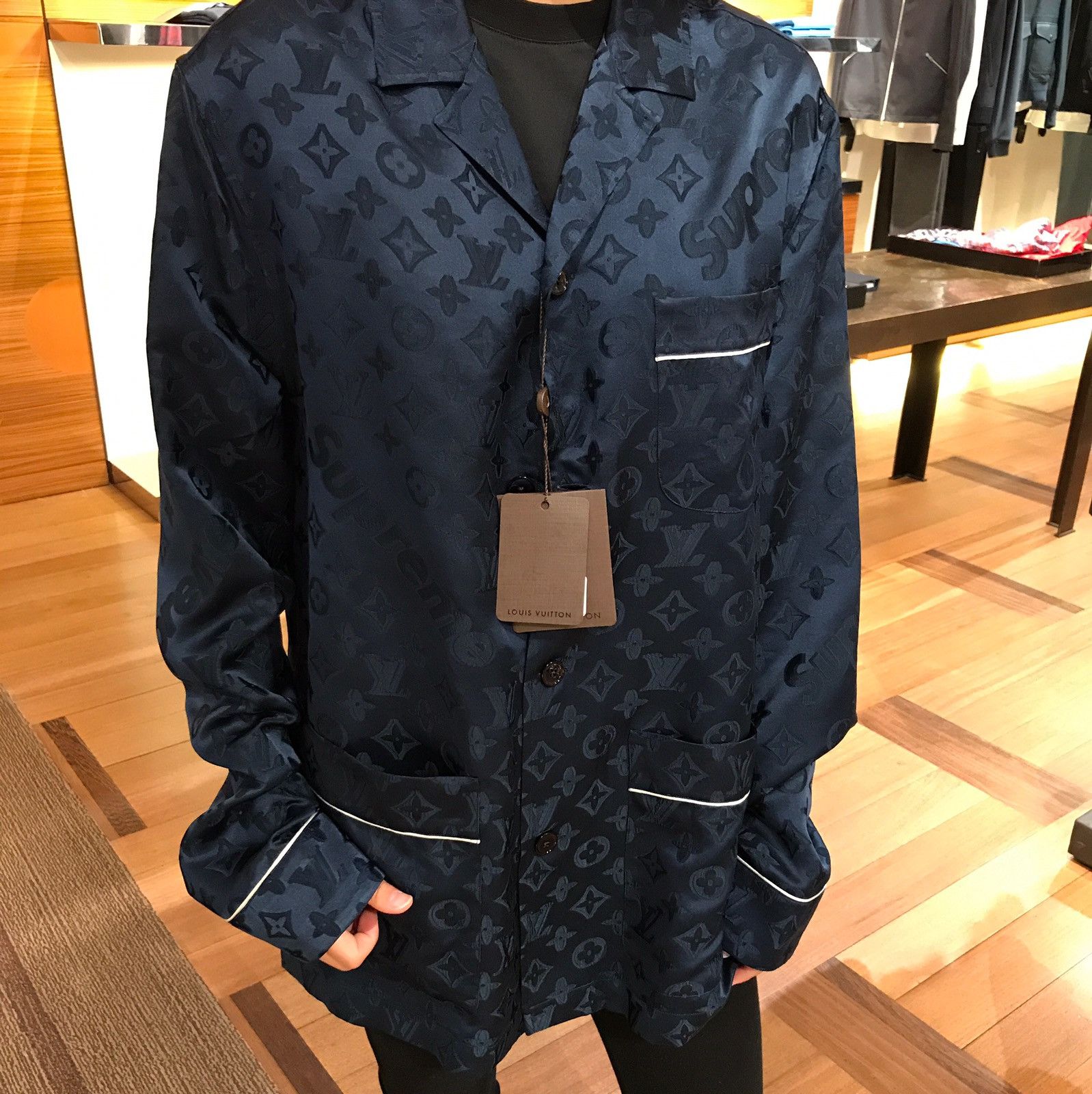 Supreme LV x Supreme Jacquard Silk Pajamas Top Grailed