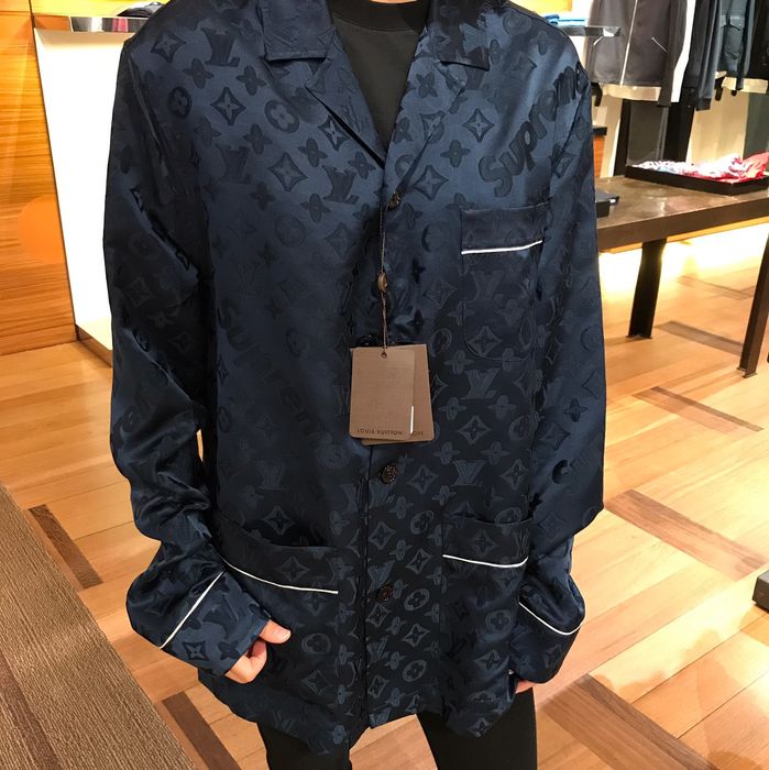 Louis Vuitton x Supreme Navy Blue Monogram Jacquard Satin Pajama