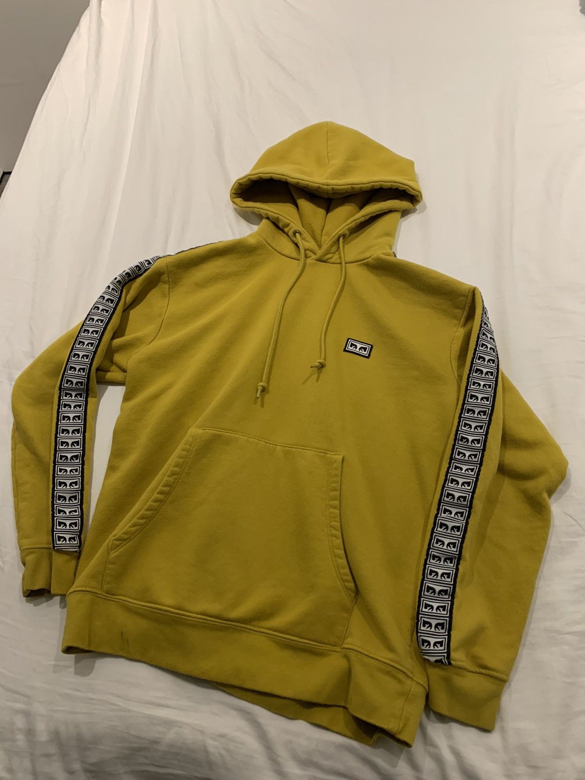 Obey Obey Yellow Logo Sleeve Hoodie Grailed