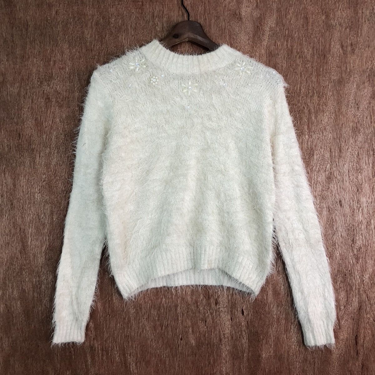 Homespun Knitwear × Japanese Brand DLL INGNI White Mohair Shag Shaggy Knitwear #c390 Size S / US 4 / IT 40 - 3 Thumbnail
