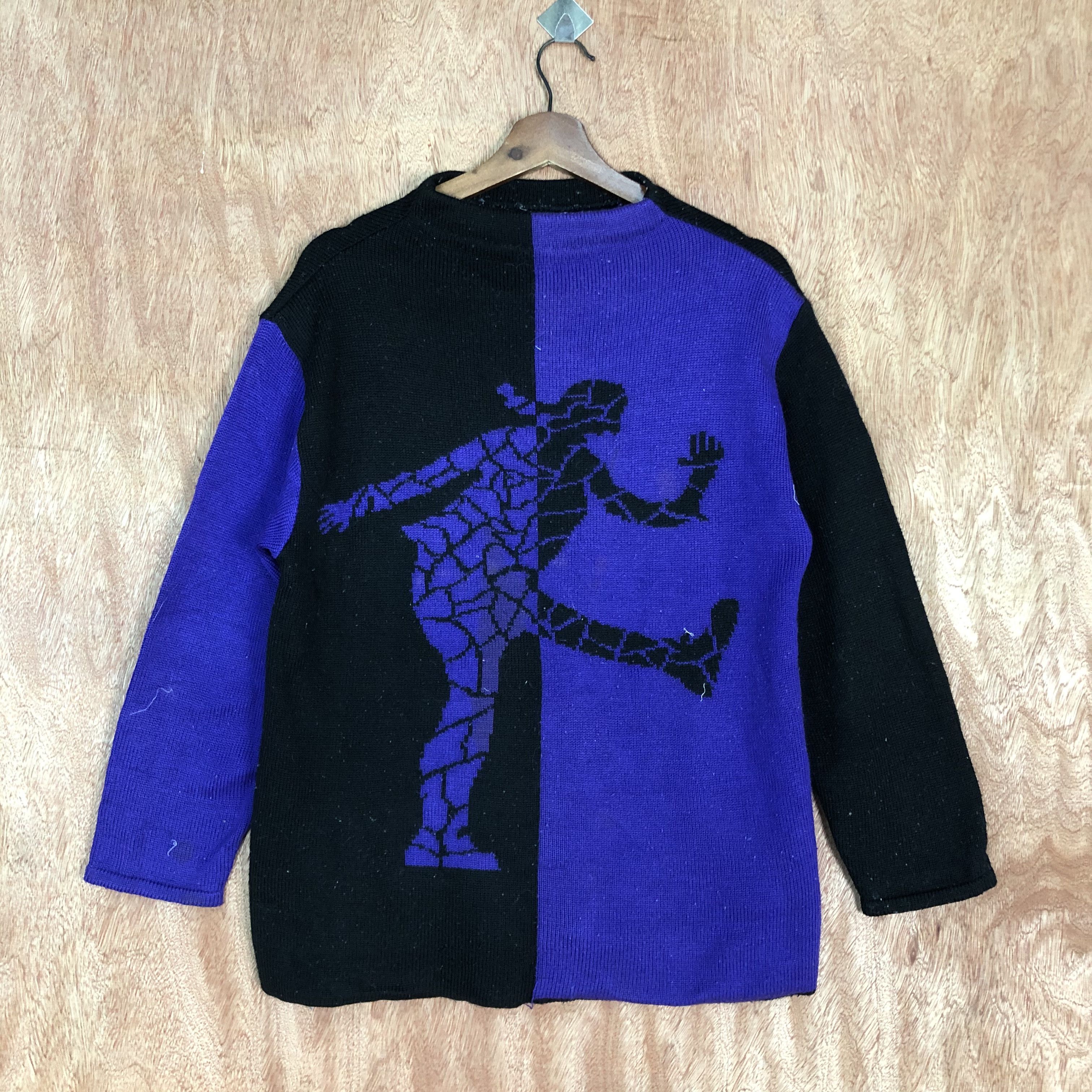 image of Homespun Knitwear x Vintage Japan Brand Art Blue Black Knitwear Vintage C557, Women's (Size Medium)