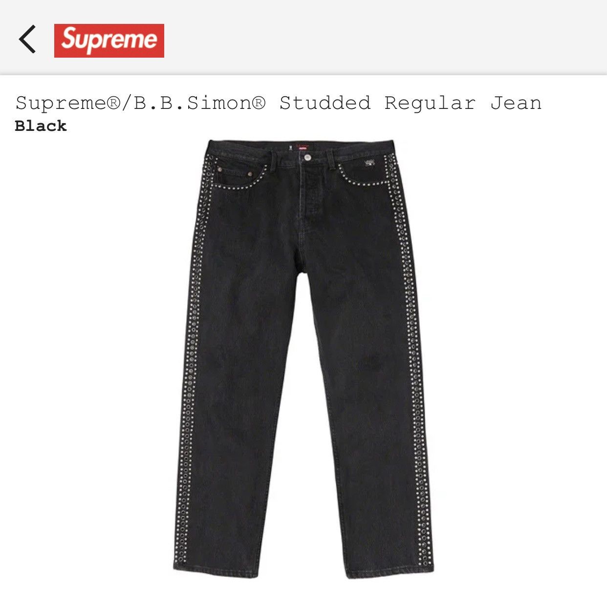 Supreme x B.B. Simon Studded Regular-Fit Jeans - Black