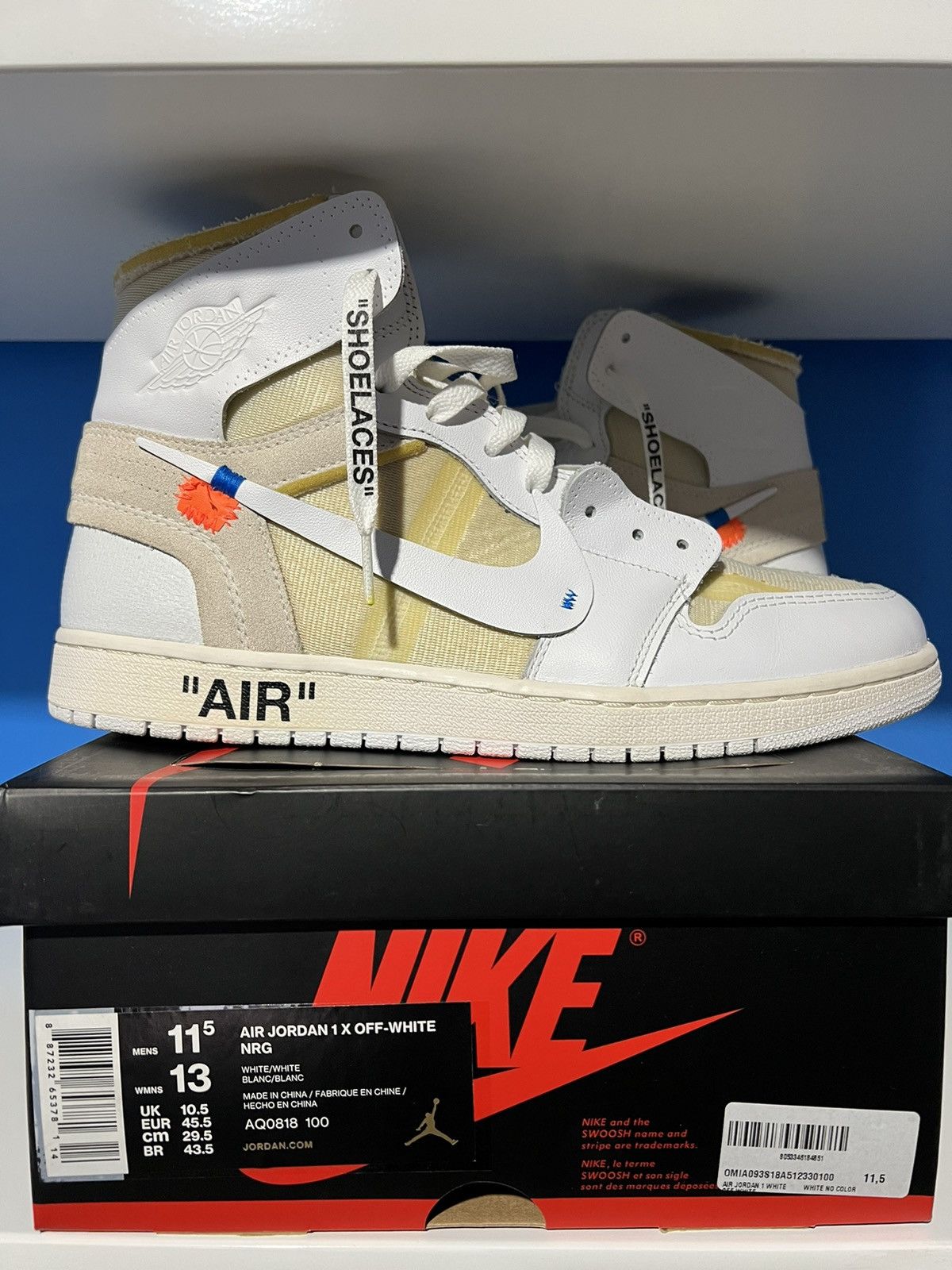 Size 9.5 Off-White Air Jordan 1 Retro High White Europe Exclusive  AQ0818-100 