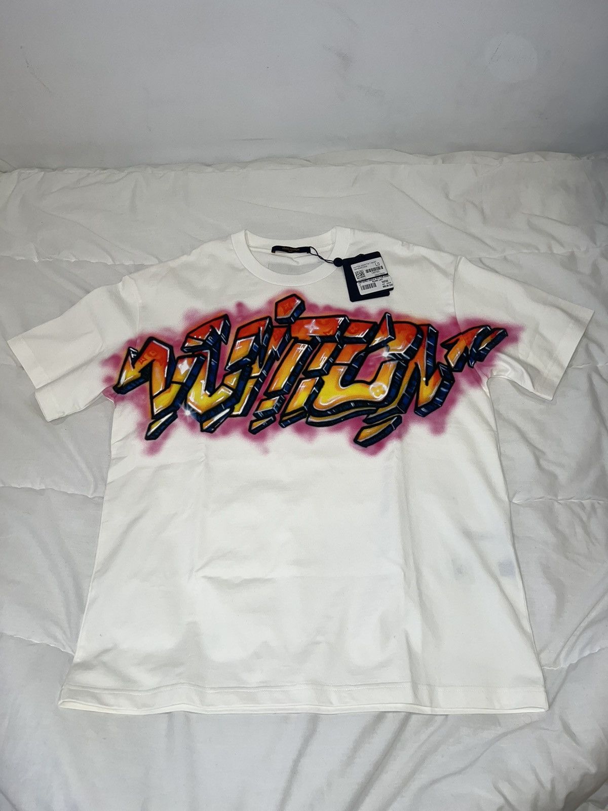 Louis Vuitton Men's XL Virgil Abloh 1990's Style Graffiti T-Shirt Tee Shirt