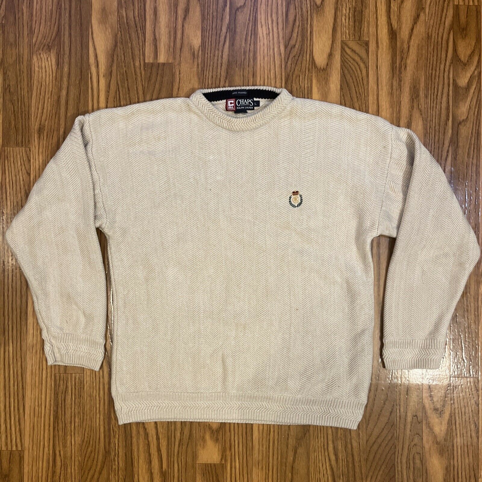 Ralph Lauren Vintage Chaps Ralph Lauren Sweater; Mens Large; White Hand Framed Herringbone Grailed