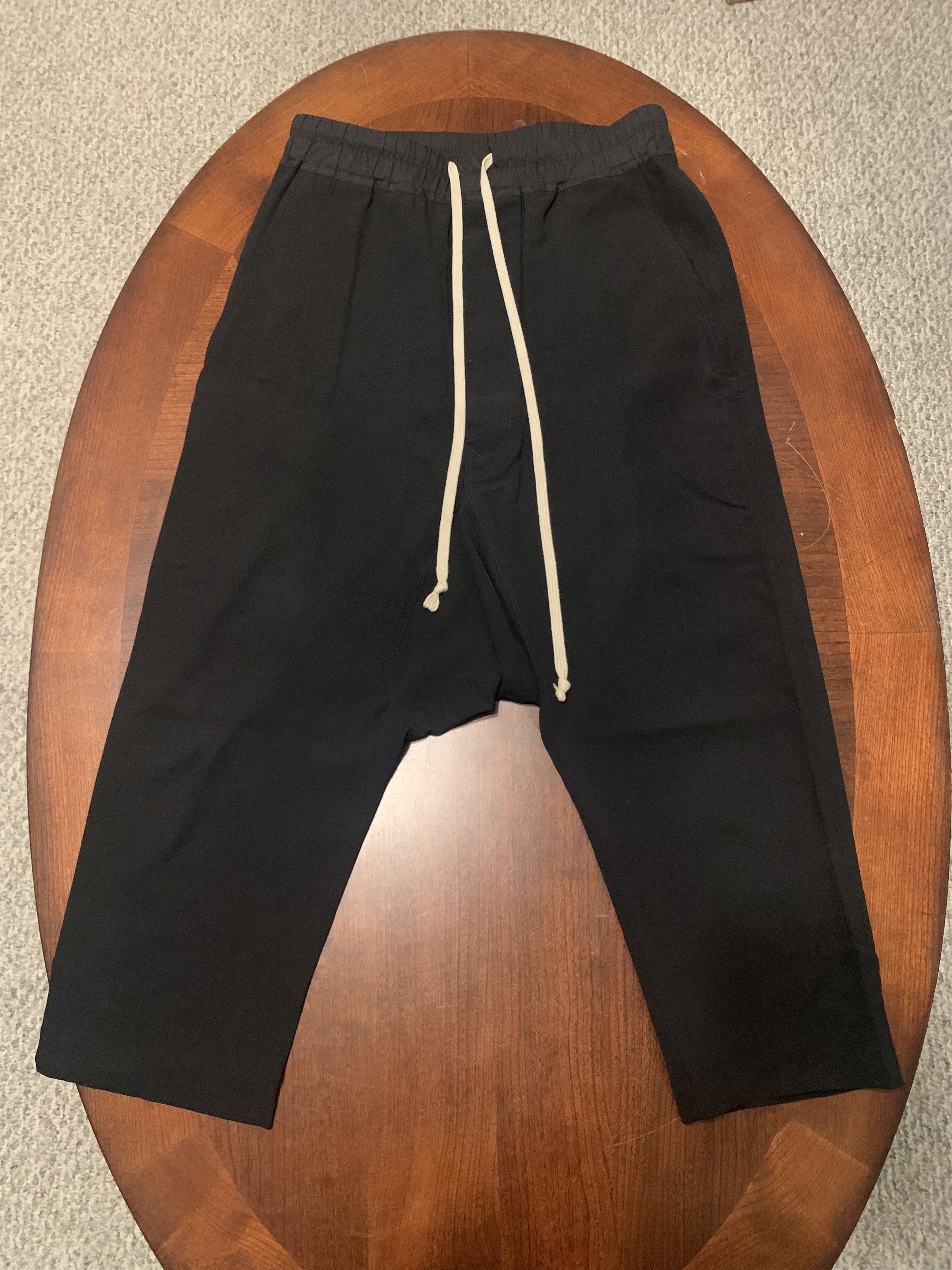 Rick Owens Black Cropped Drawstring Trousers Size US 30 / EU 46 - 1 Thumbnail