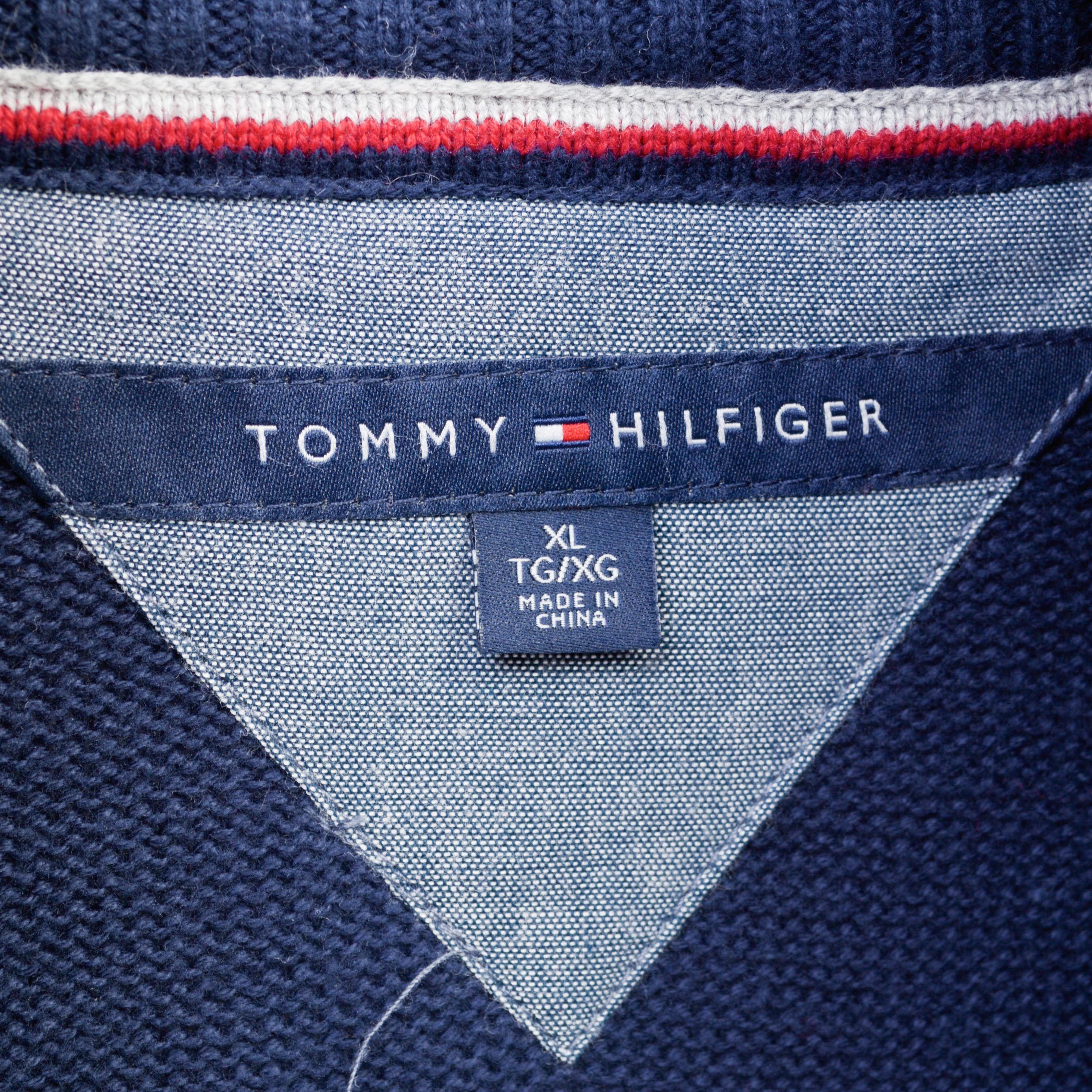 Tommy Hilfiger Cardigan XL Jumper Sweater Sweatshirt Neck Zip Blue Cotton Size US XL / EU 56 / 4 - 4 Thumbnail