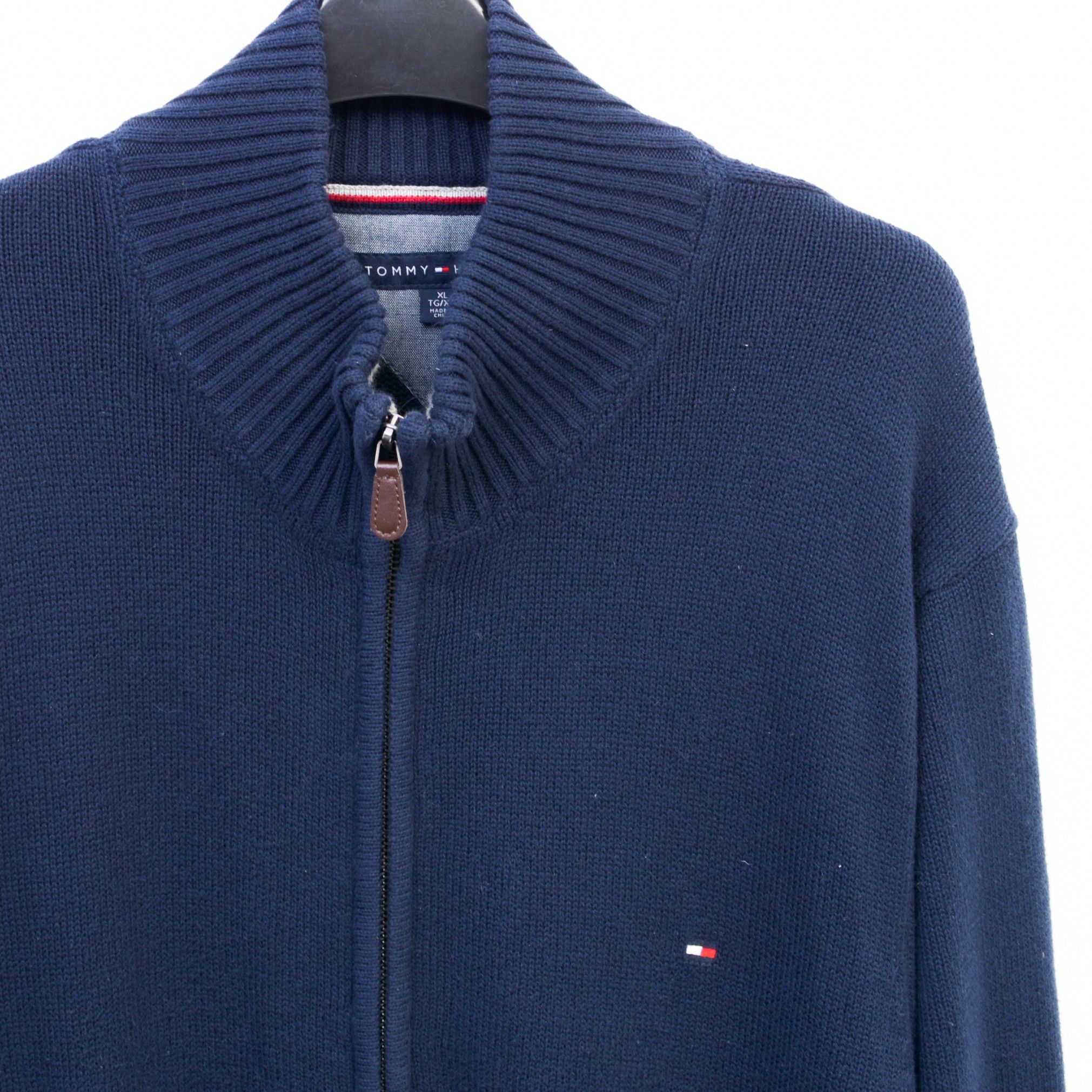 Tommy Hilfiger Cardigan XL Jumper Sweater Sweatshirt Neck Zip Blue Cotton Size US XL / EU 56 / 4 - 2 Thumbnail