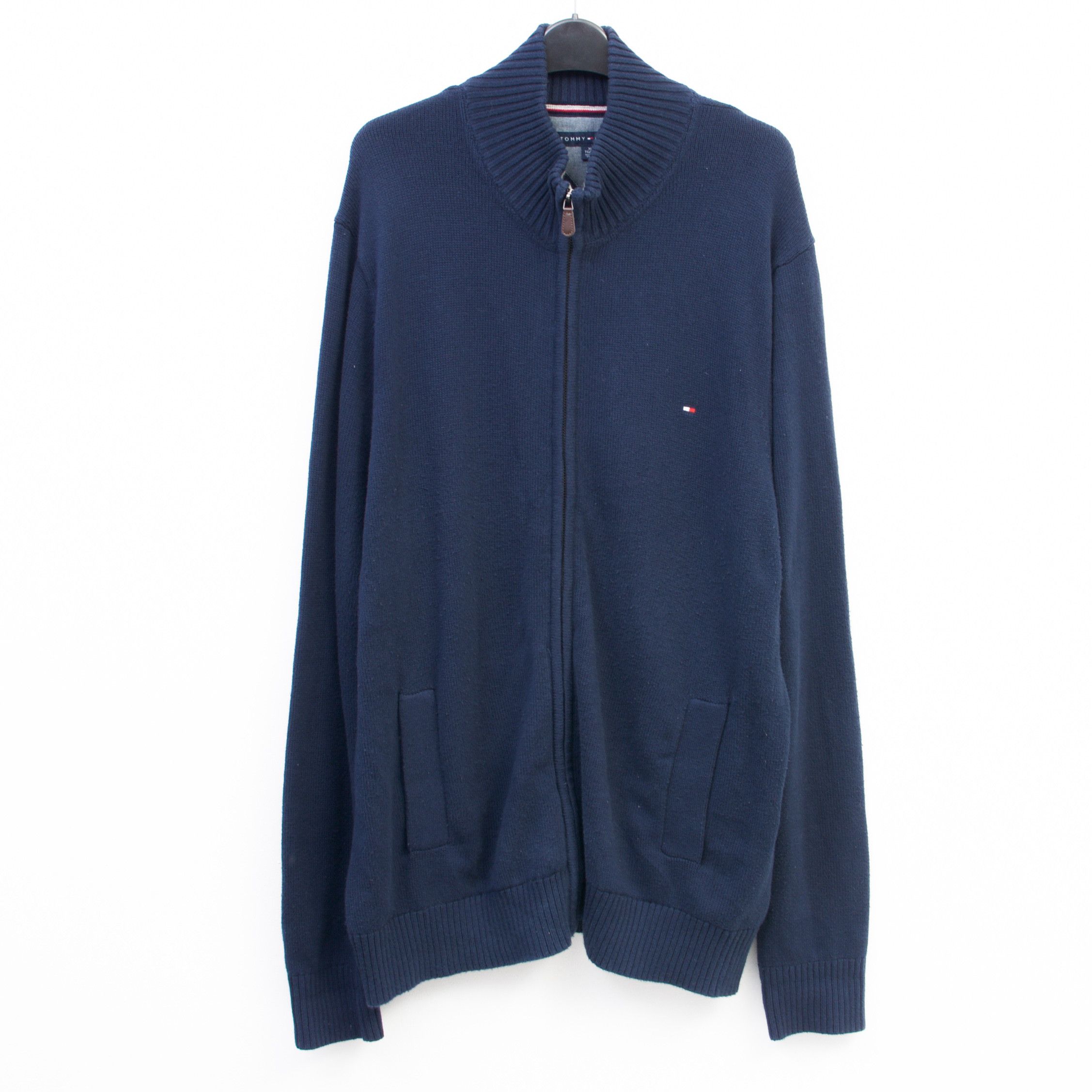 Tommy Hilfiger Cardigan XL Jumper Sweater Sweatshirt Neck Zip Blue Cotton Size US XL / EU 56 / 4 - 1 Thumbnail