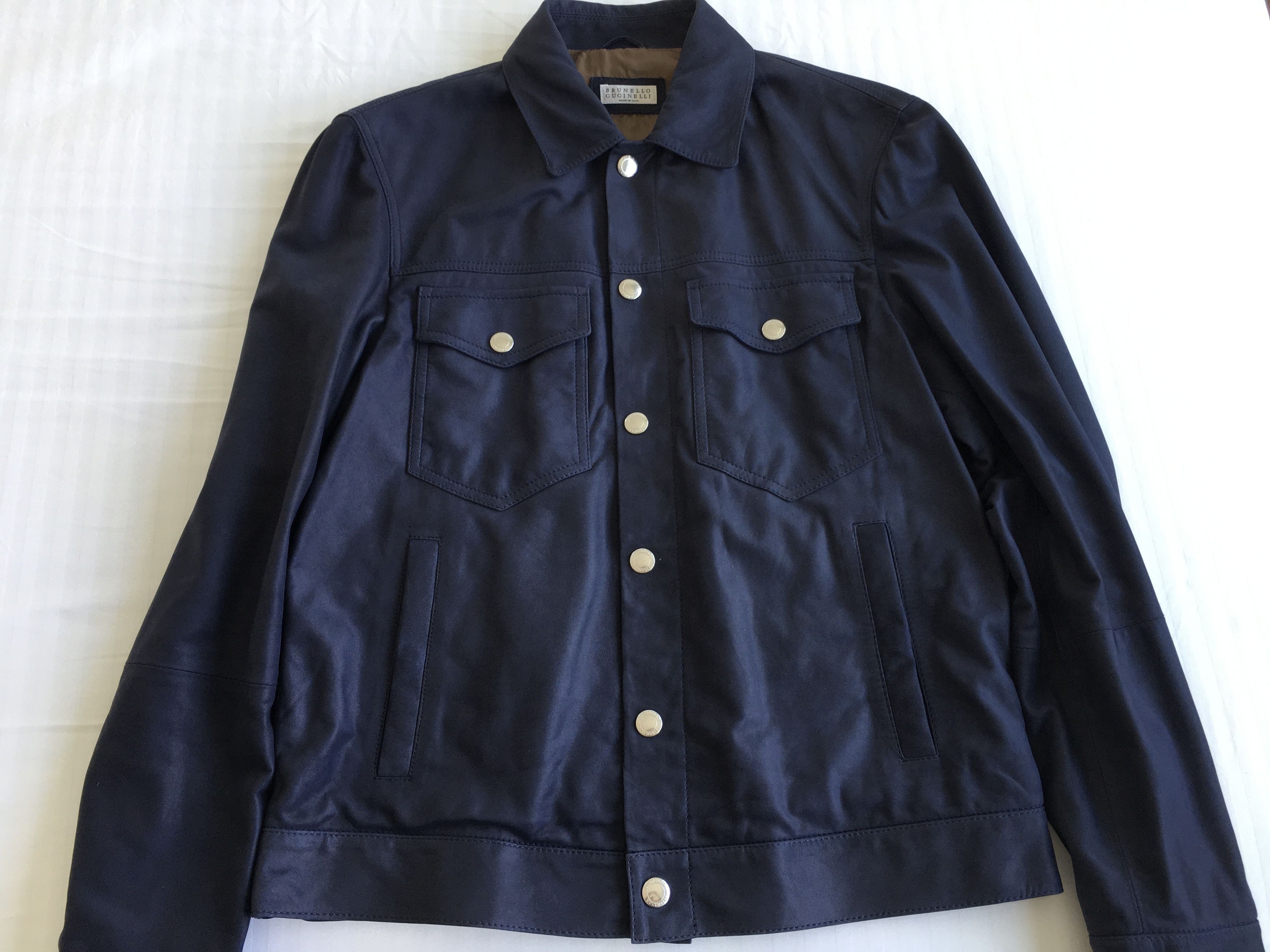 image of Brunello Cucinelli Navy Suede Trucker Jacket Size S / Eu48, Men's