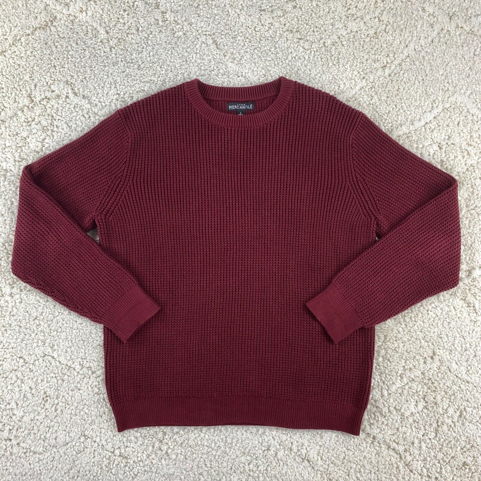 J.Crew J.Crew Mercantile Mens Large Burgundy Cotton Thick Chunky Knit Sweater Crew Neck Grailed