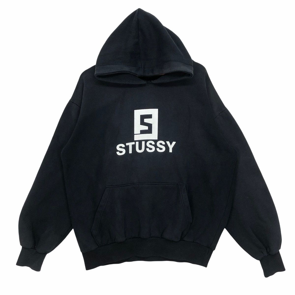 Stussy Stussy Faded Black Hoodie Pullover Big Logo L Sz Made in 