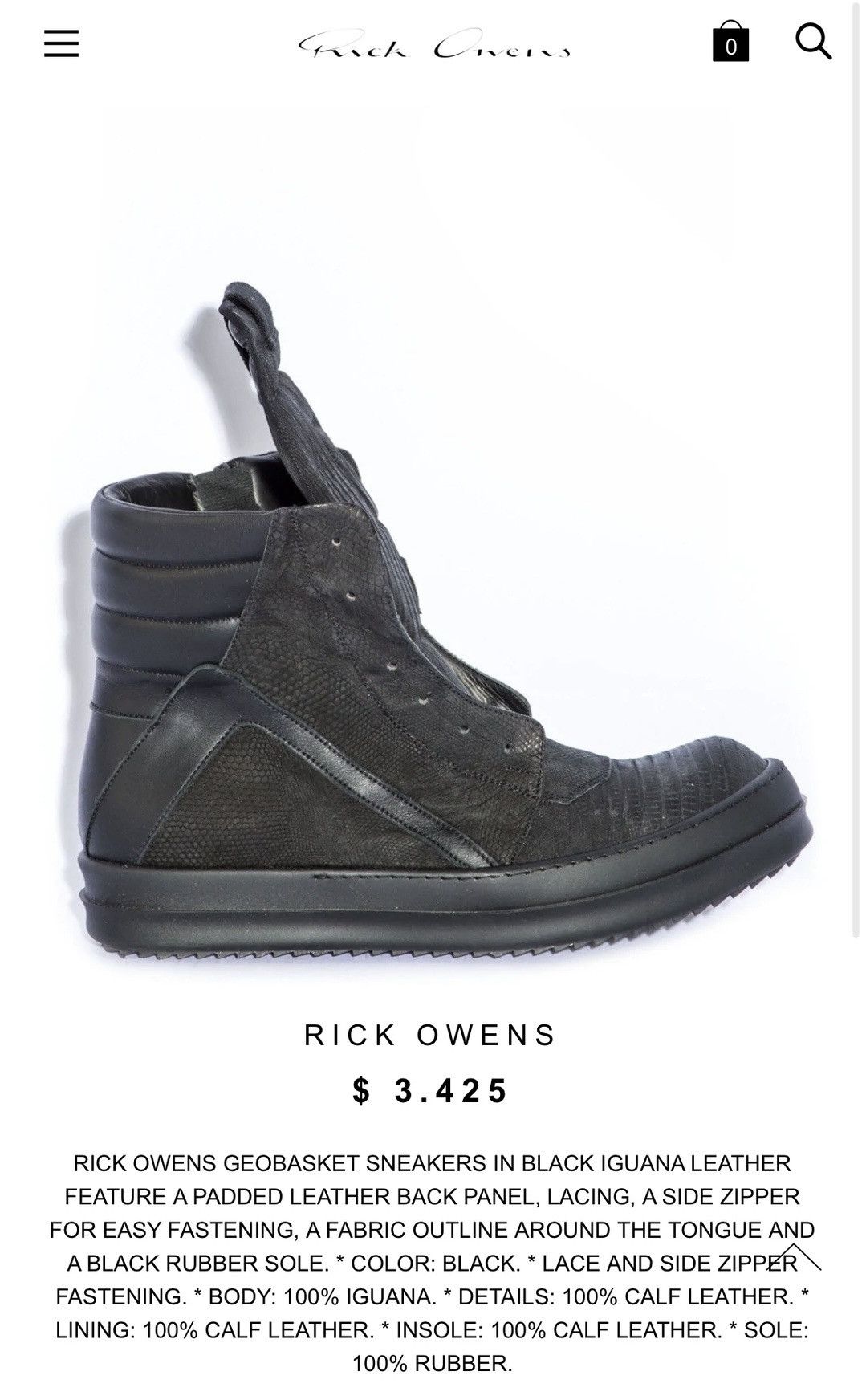 Rick Owens Iguana Geobasket Grailed