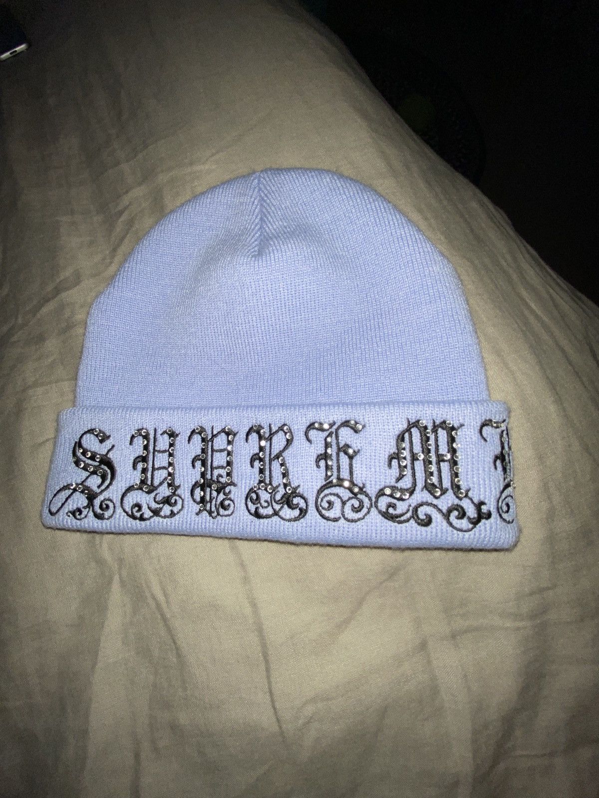 Supreme Old English Rhinestone Beanie Light Slate SS21 - Accessories