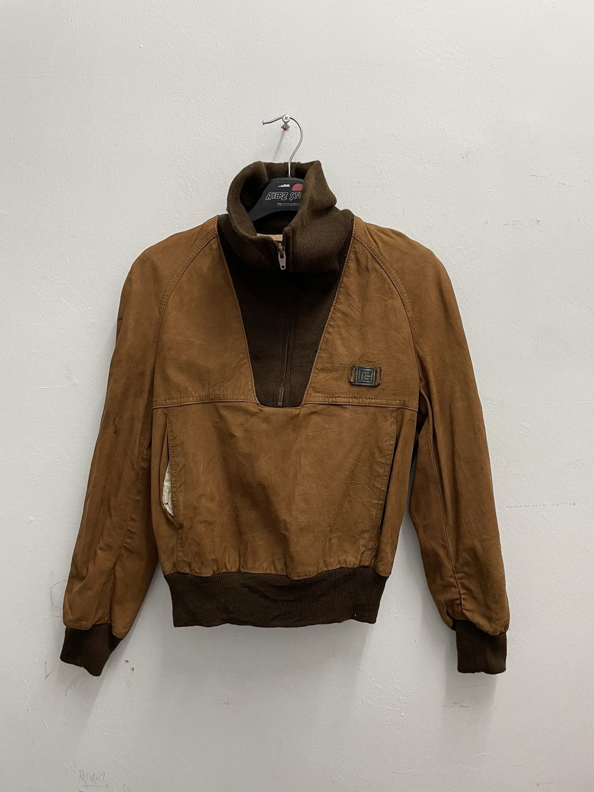 image of Half Zipper Leather Jacket Made In Canada in Brown, Men's (Size 2XS)