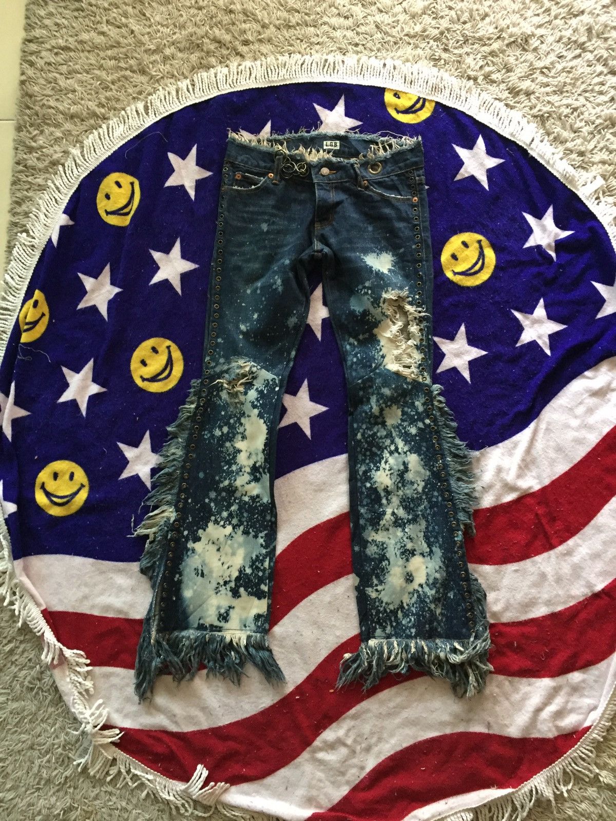 Jean Homme Noir Skinny L.G.B. Le Grande Bleu - Taille 28, Longueur Intérieure 31 Pouces - Patch Croix Rare