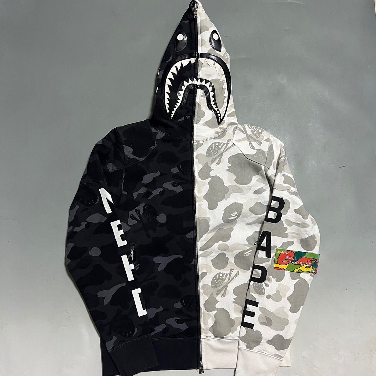 Bape BAPE shark NEIGHBORHOOD full zip hoodie black white camo Grailed