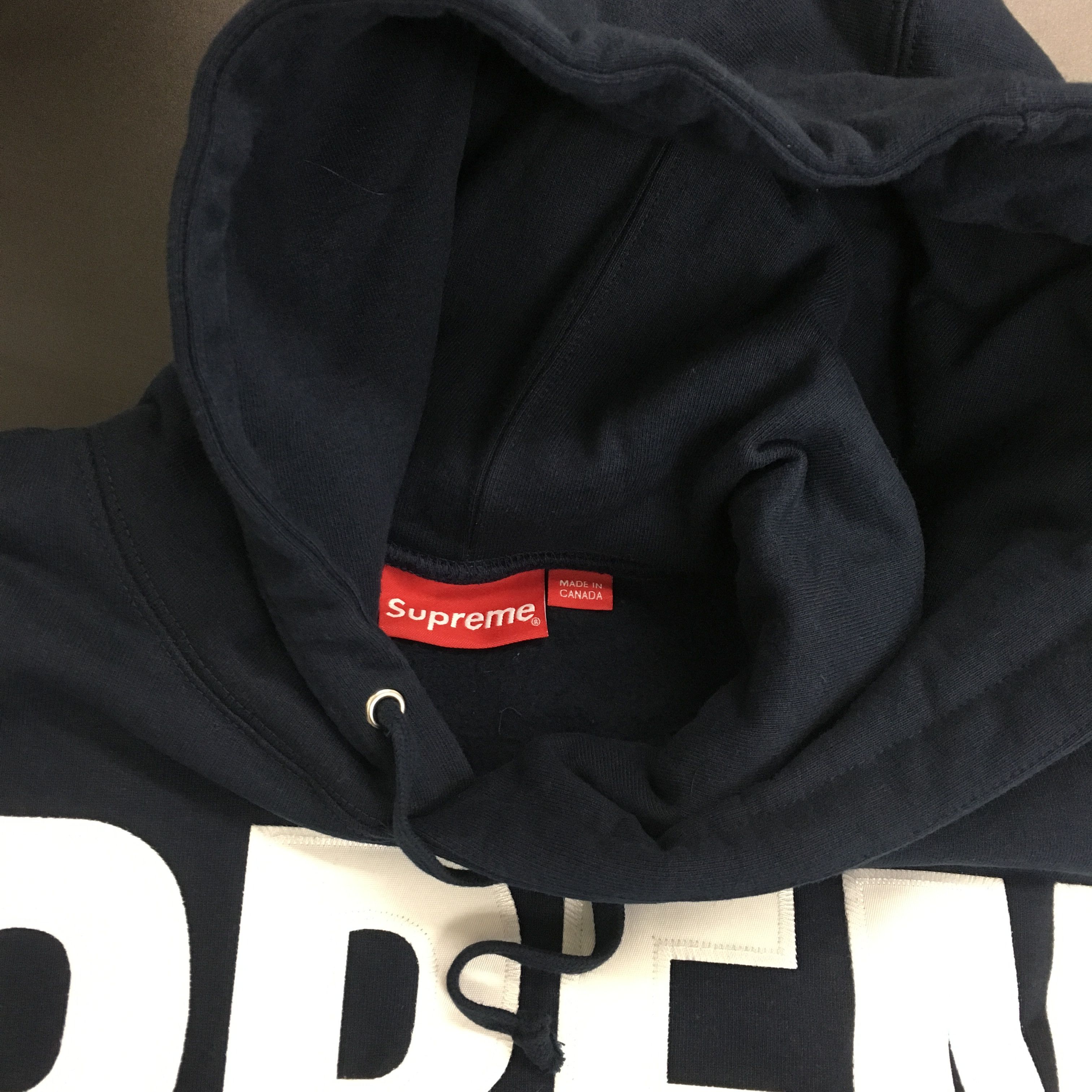 Supreme New FW14 DS Supreme Banner pullover Hoodie Navy sz M Bape 