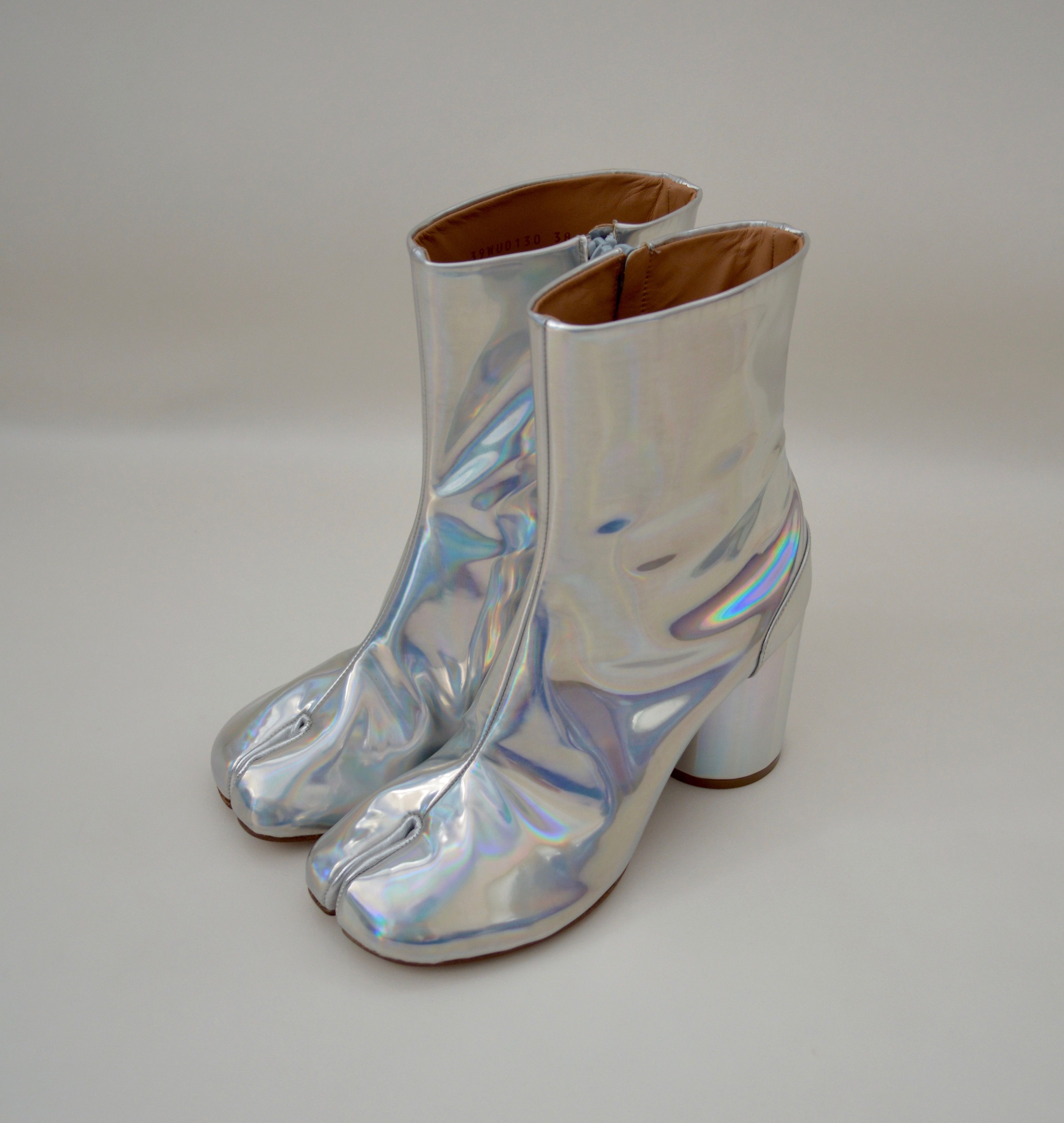 Maison Margiela Holographic Silver Leather Tabi Boots Grailed