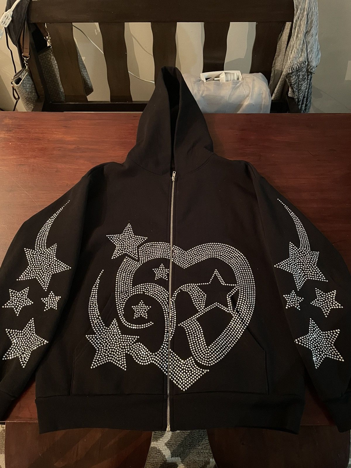 LF Rhinestone Zip-Up Royal Hooded Sweatshirt - LaFamilia