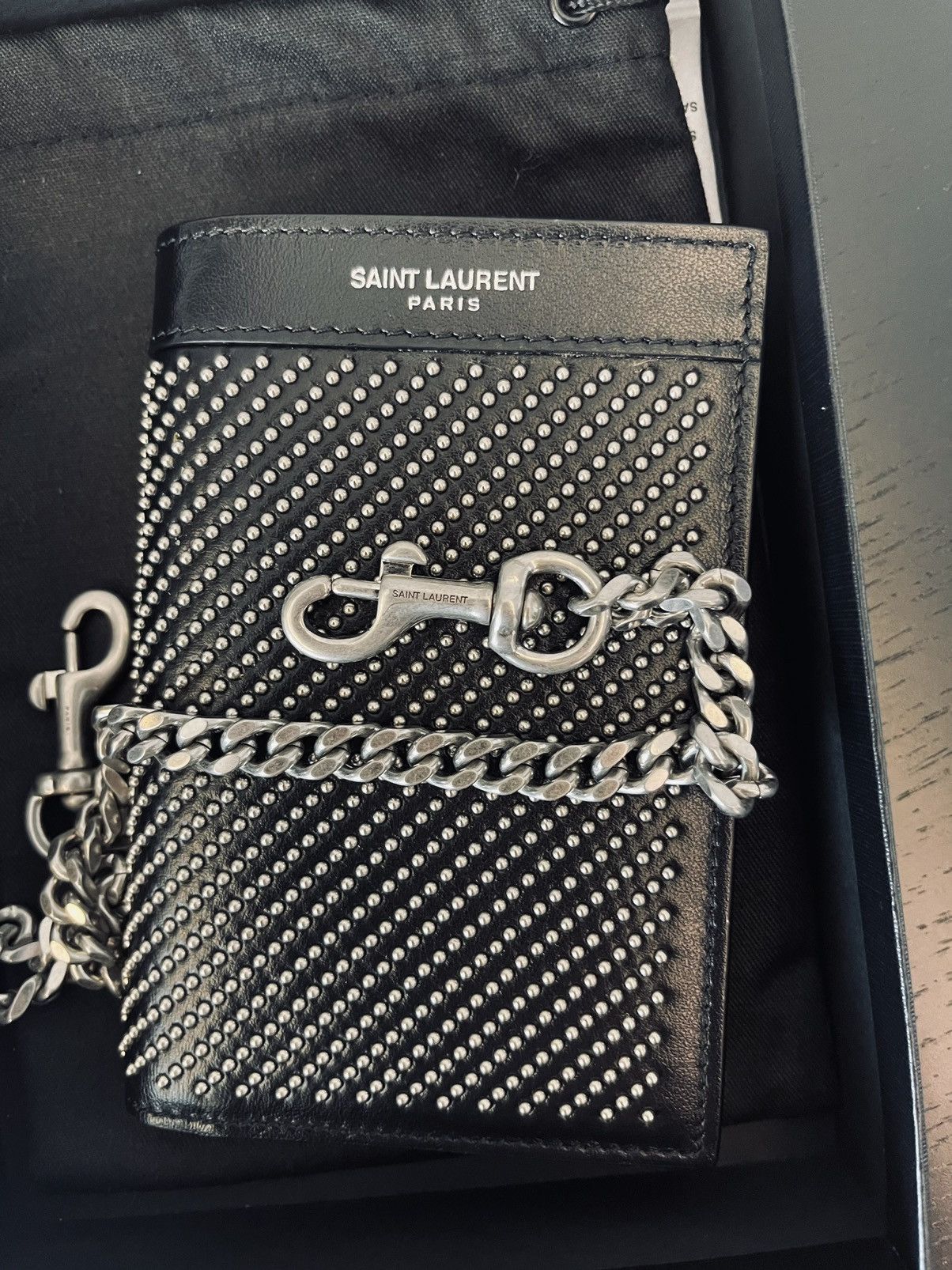 Saint Laurent studded wallet with chain