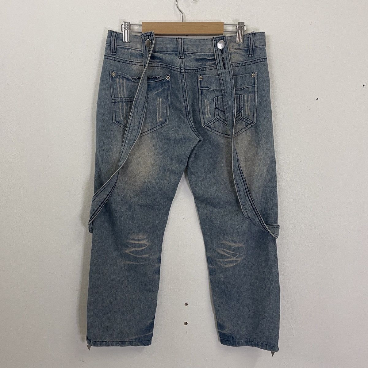 Japanese Brand Vintage Unbranded Suspender Distressed Denim Jumpsuit Jeans Size US 31 - 6 Thumbnail