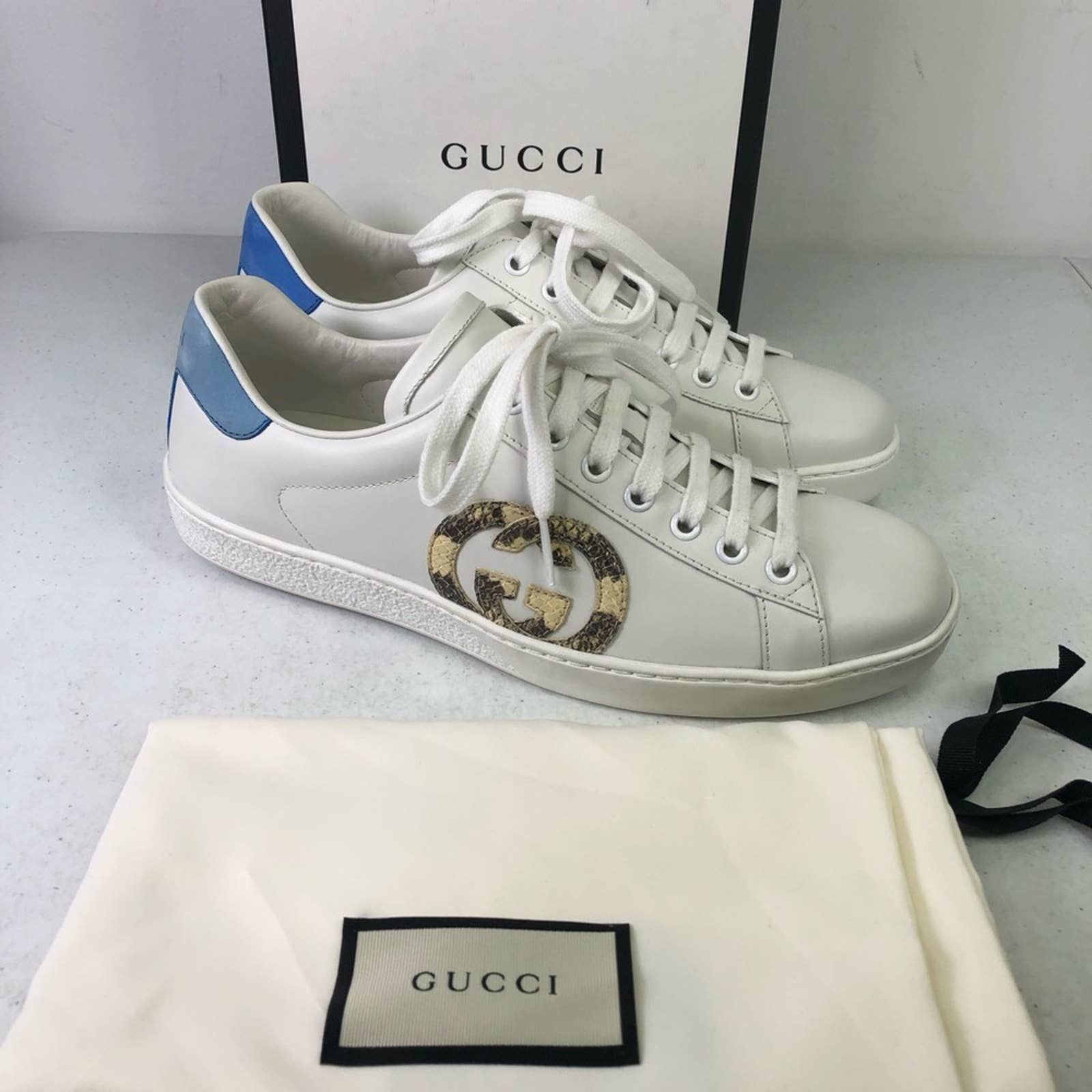 Gucci Men's UK US Ace GG Python Snake Sneakers $770